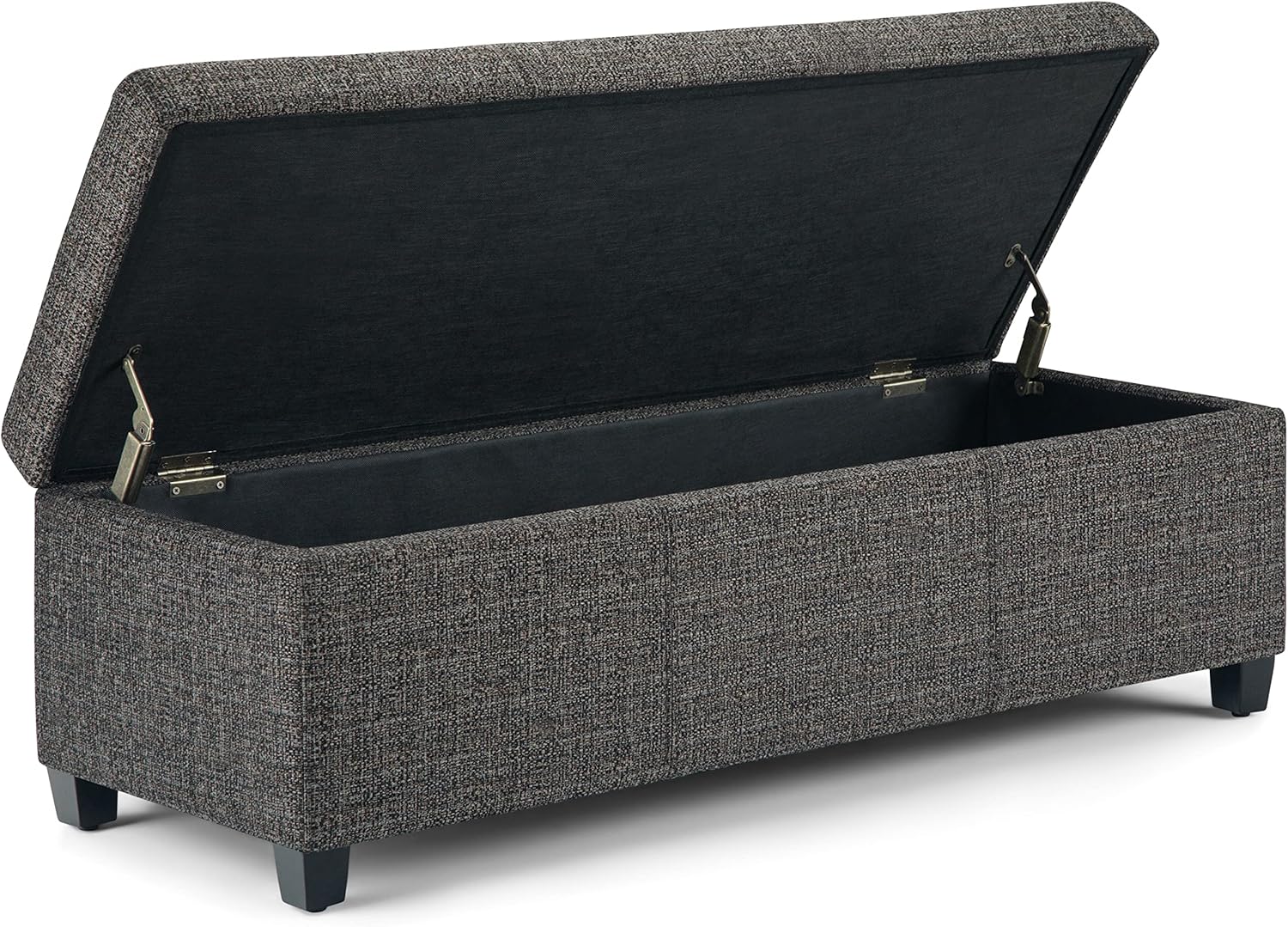 SIMPLIHOME Avalon 48 inch Wide Contemporary Rectangle Storage Ottoman Bench in Dark Grey Tweed Look