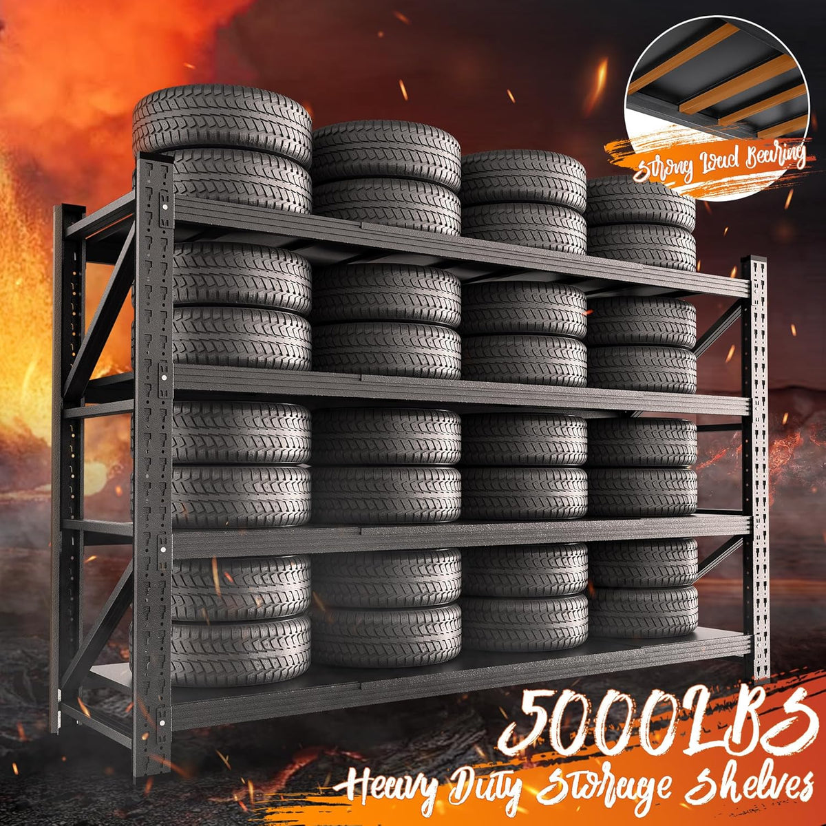 5000LBS Storage Shelves, 71" W Heavy Duty Garage Shelving Unit, Adjustable Industrial Shelving, 4