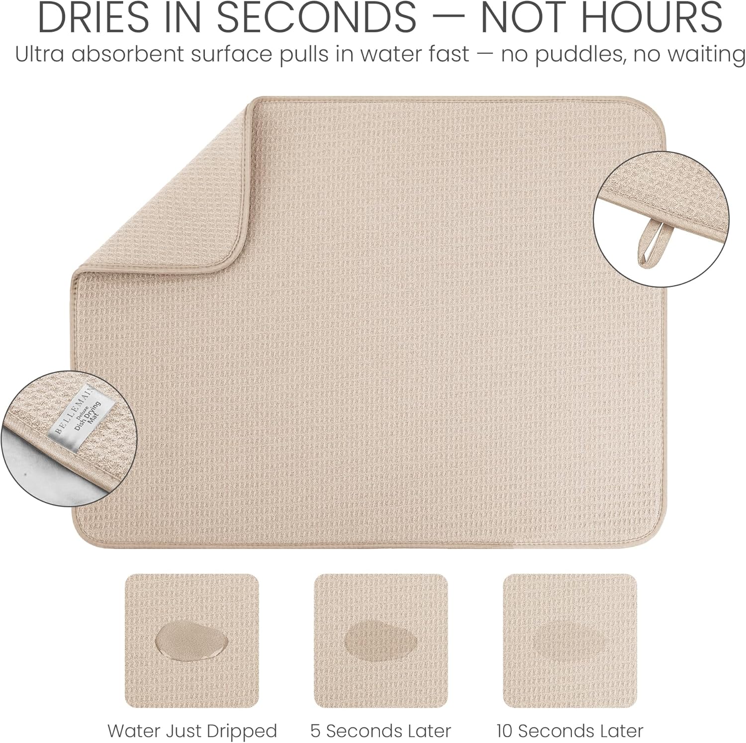 Bellemain XXL Dish Mat 24" x 17" ( LARGEST MAT ) Microfiber Dish Drying Mat , Super absorbent (