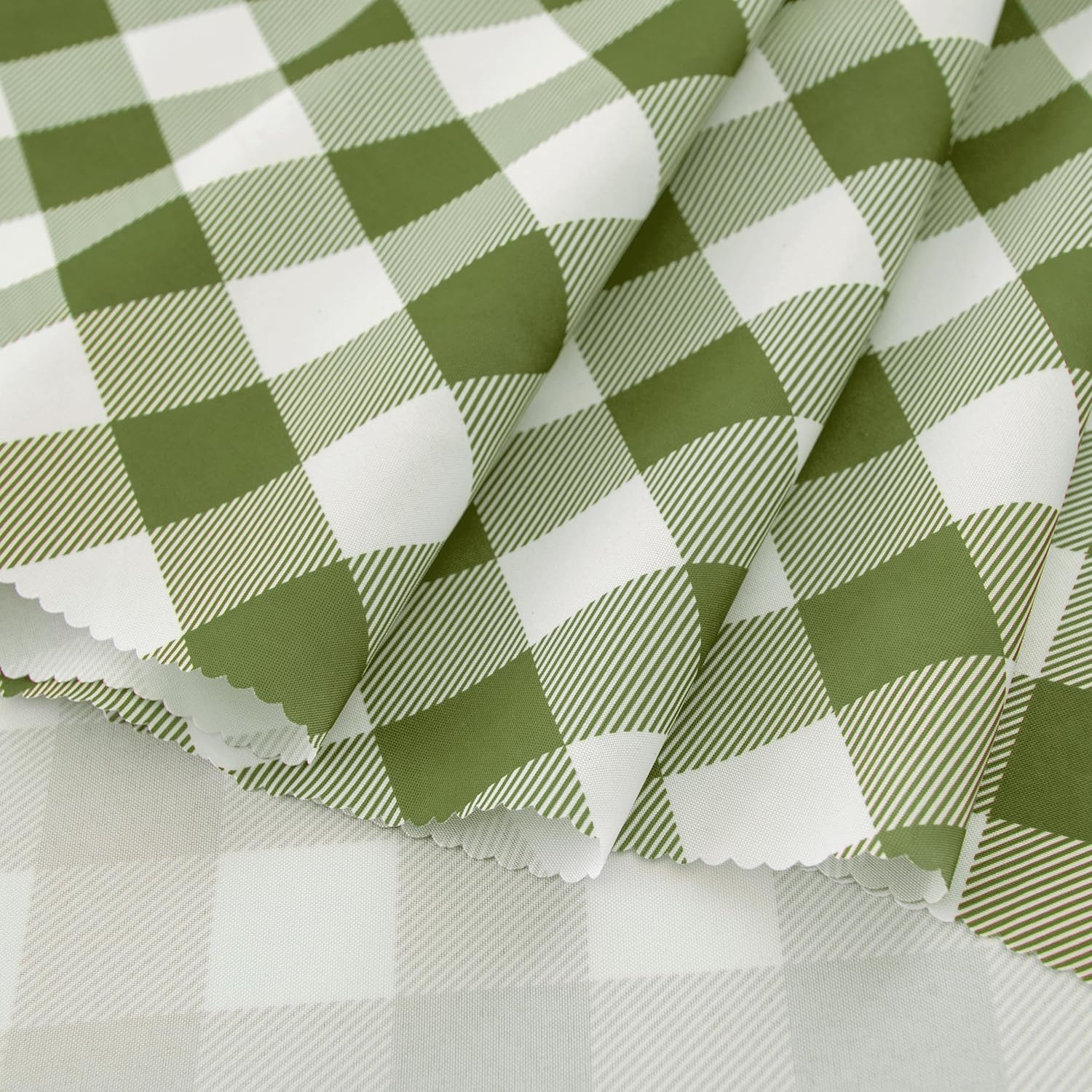 Waterproof Plaid Tablecloth Fabric - Round 58 Inch Classic Gingham Checker Table Cloth for