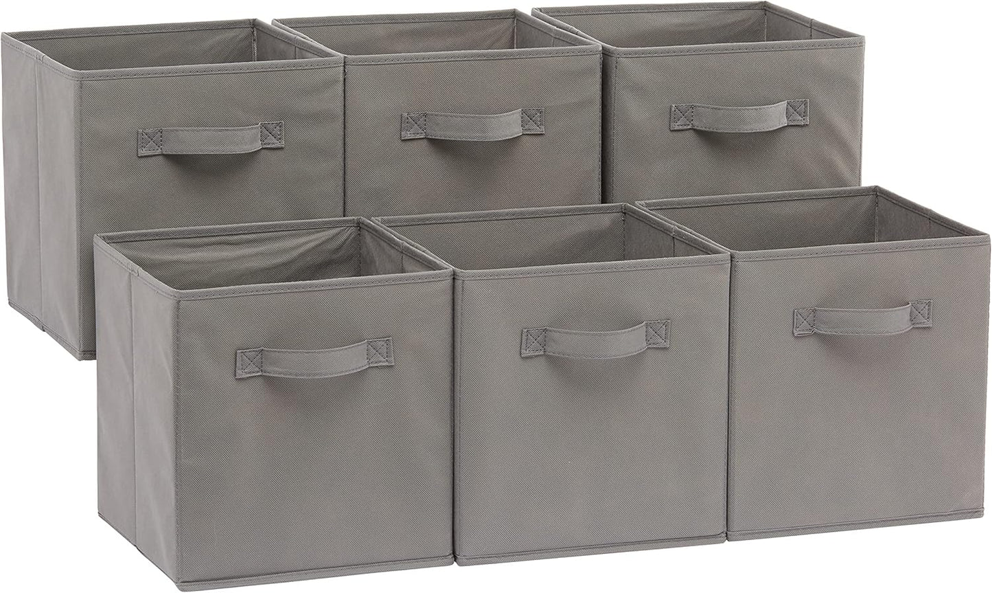 Amazon Basics Collapsible Fabric Storage Cubes Organizer with Handles, Sturdy, Gray