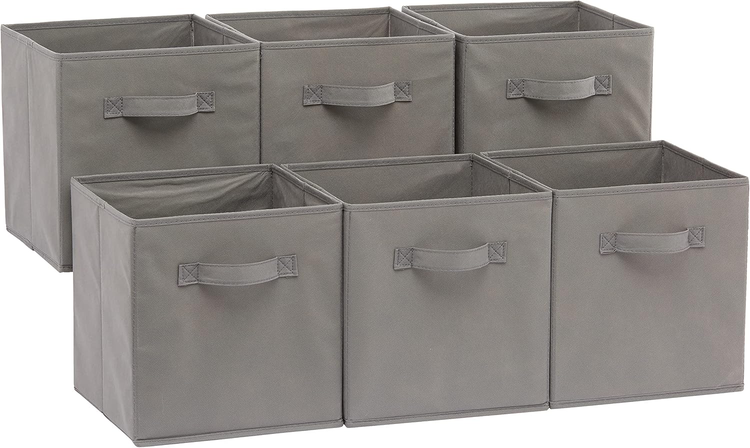 Amazon Basics Collapsible Fabric Storage Cubes Organizer with Handles, Sturdy, Gray