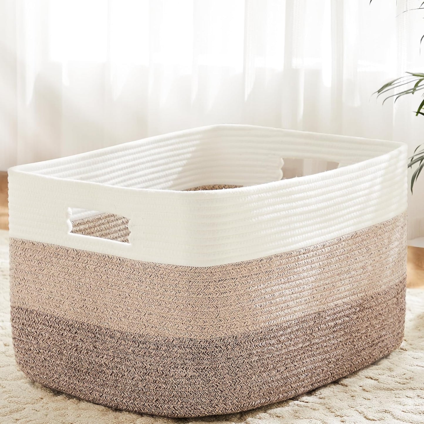 Blanket Basket,Rectangle Woven Baskets for Storage,65L Laundry Basket for Decorative Nursery