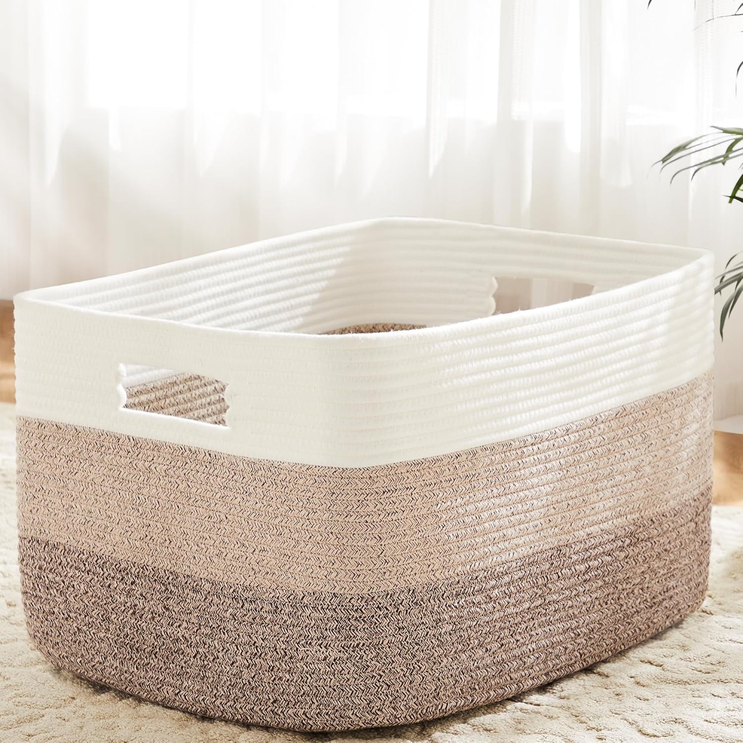 Blanket Basket,Rectangle Woven Baskets for Storage,65L Laundry Basket for Decorative Nursery