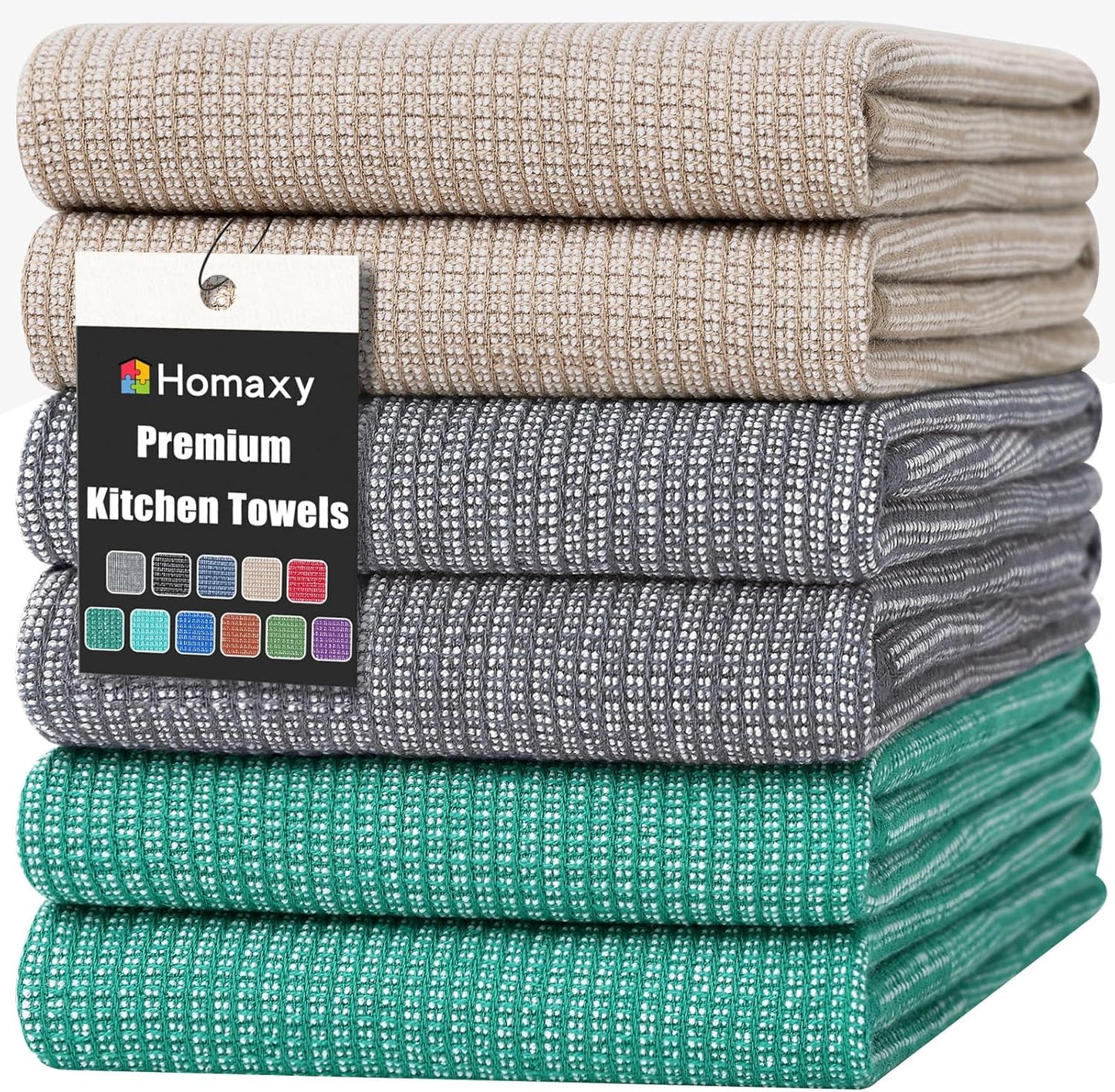 Homaxy Premium Kitchen Towels(18”x 28”, 6 Pack), Large Cotton Kitchen Hand Towels, Flat and Terry