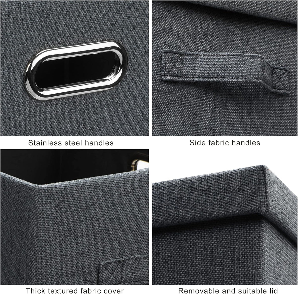 Large 17" 36 Quart Collapsible Stackable Storage Bins with Lids, 5 Packs Dark Gray Foldable Fabric
