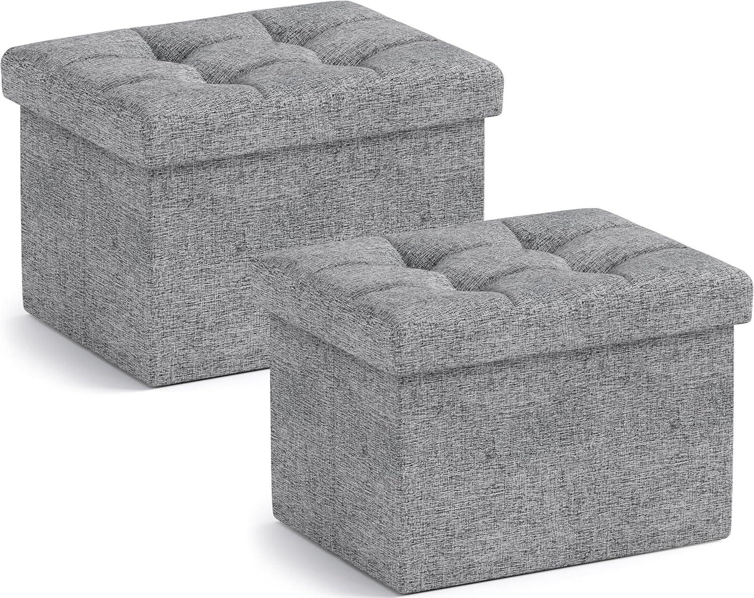 Ornavo Home Small Storage Ottoman, Set of 2, Foldable Collapsible Rectangle Linen Ottoman Foot Rest