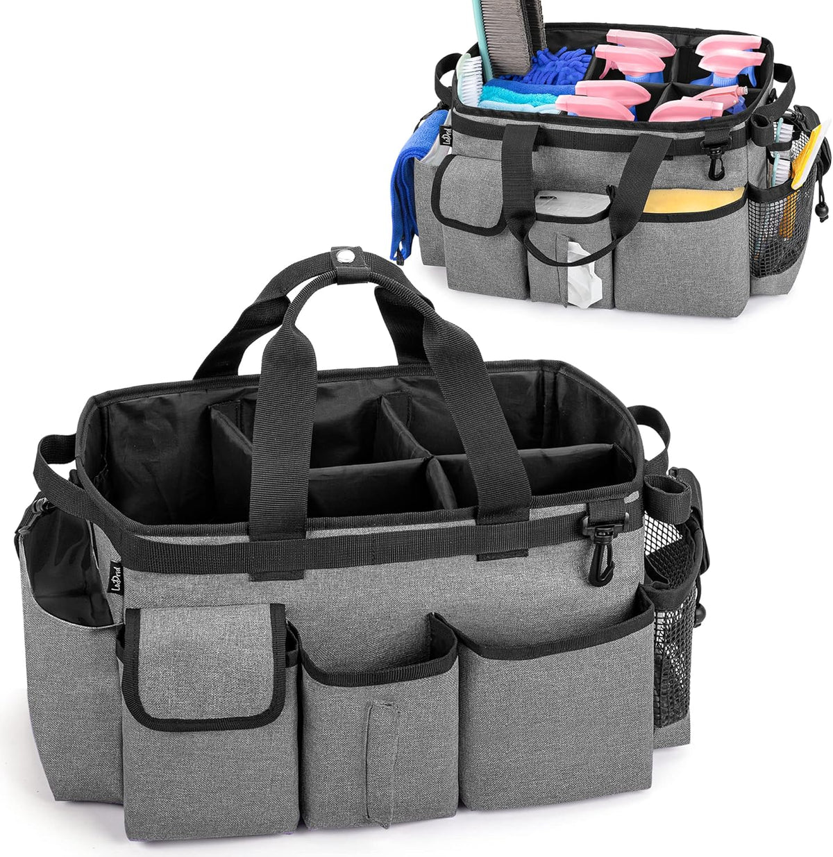 LoDrid Large Wearable Cleaning Caddy Bag with Detachable Divider, Cleaning Organizer with Handles