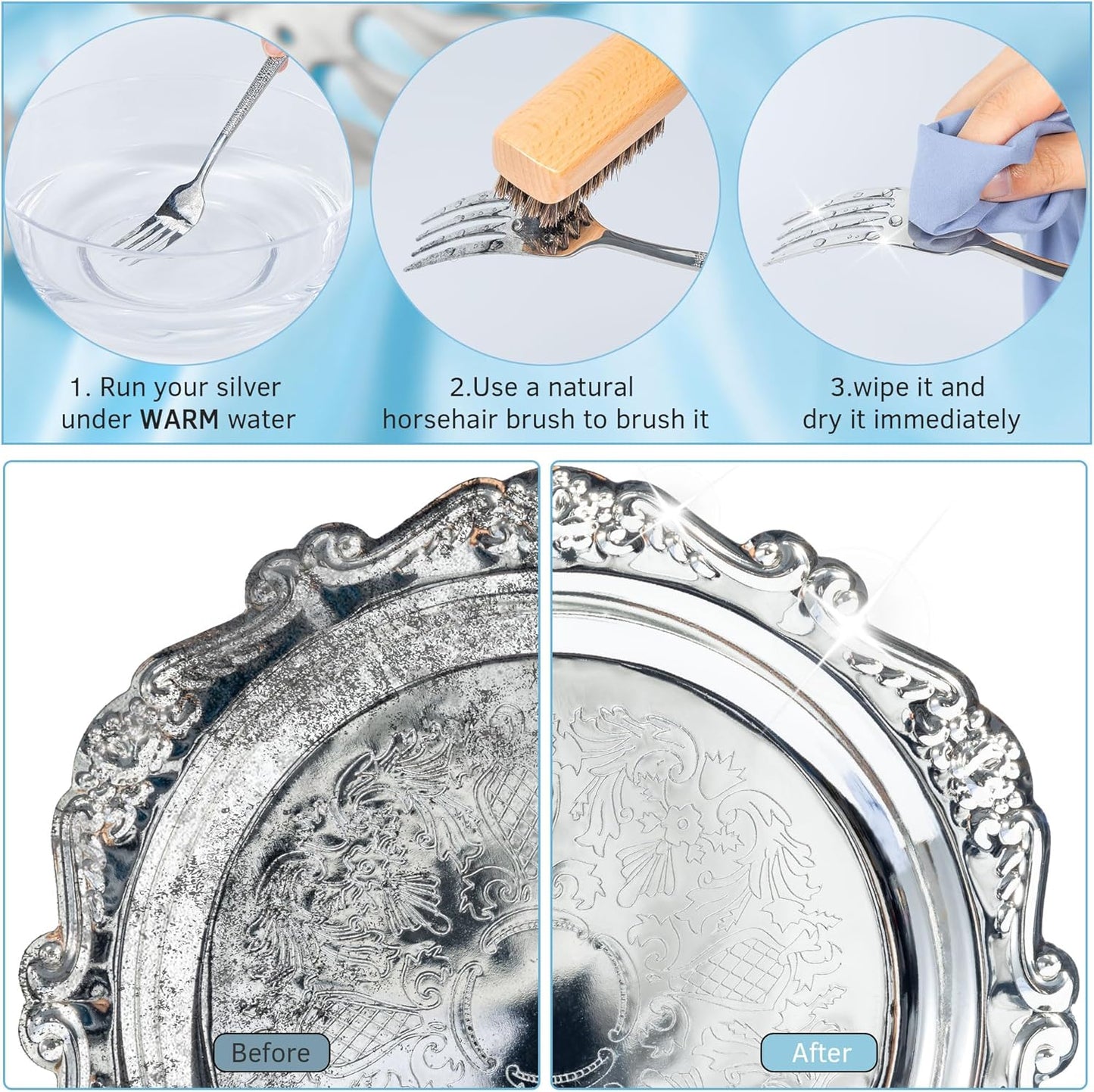 BFWood Horsehair Silver Brush - 2PCS Detailing Brush Set for Silverware - Jewelry Cleaning Brushes