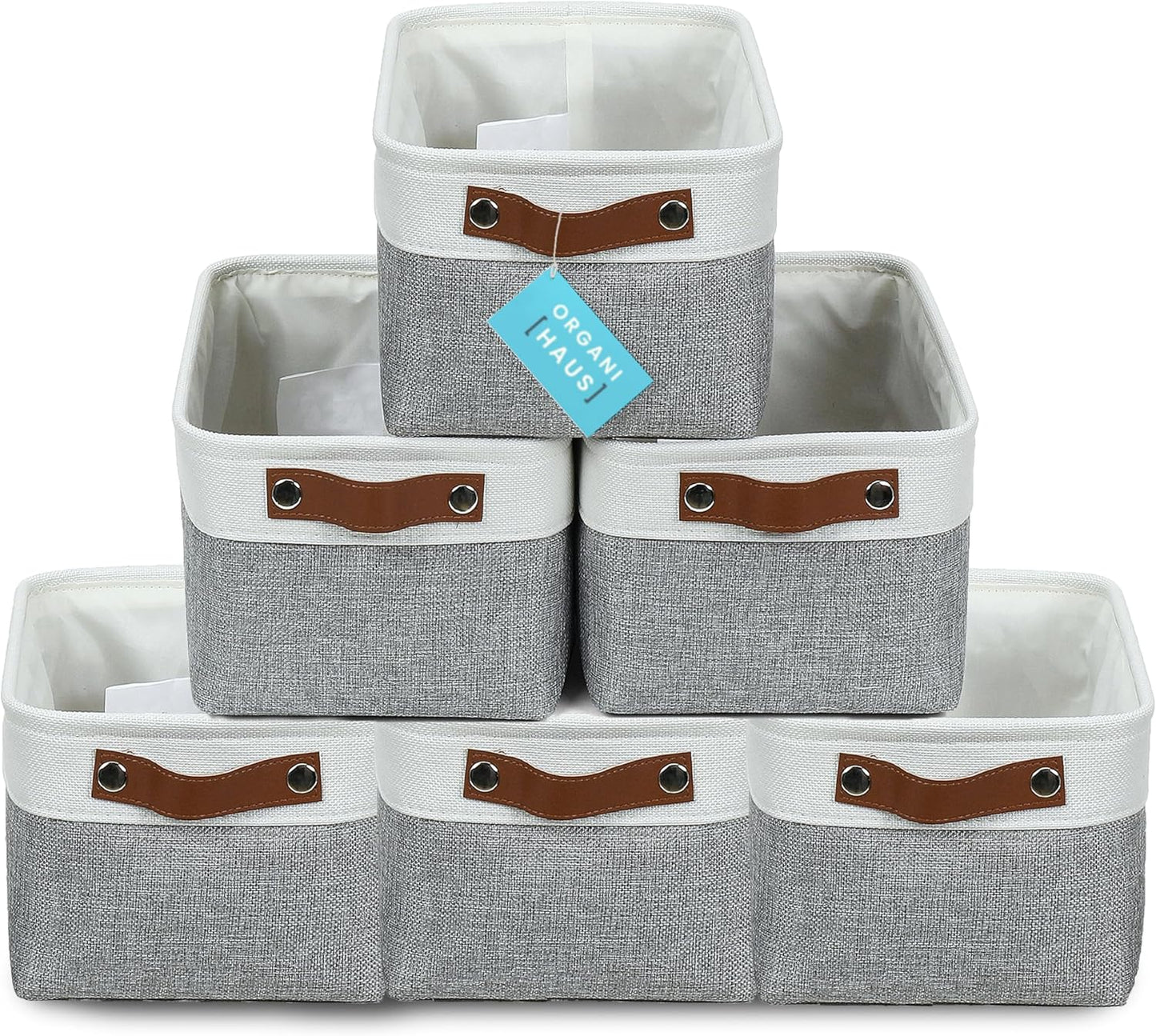 OrganiHaus Small Fabric Storage Bins for Shelves 6 Pack, 12x8in Closet Storage Bins for Shelves