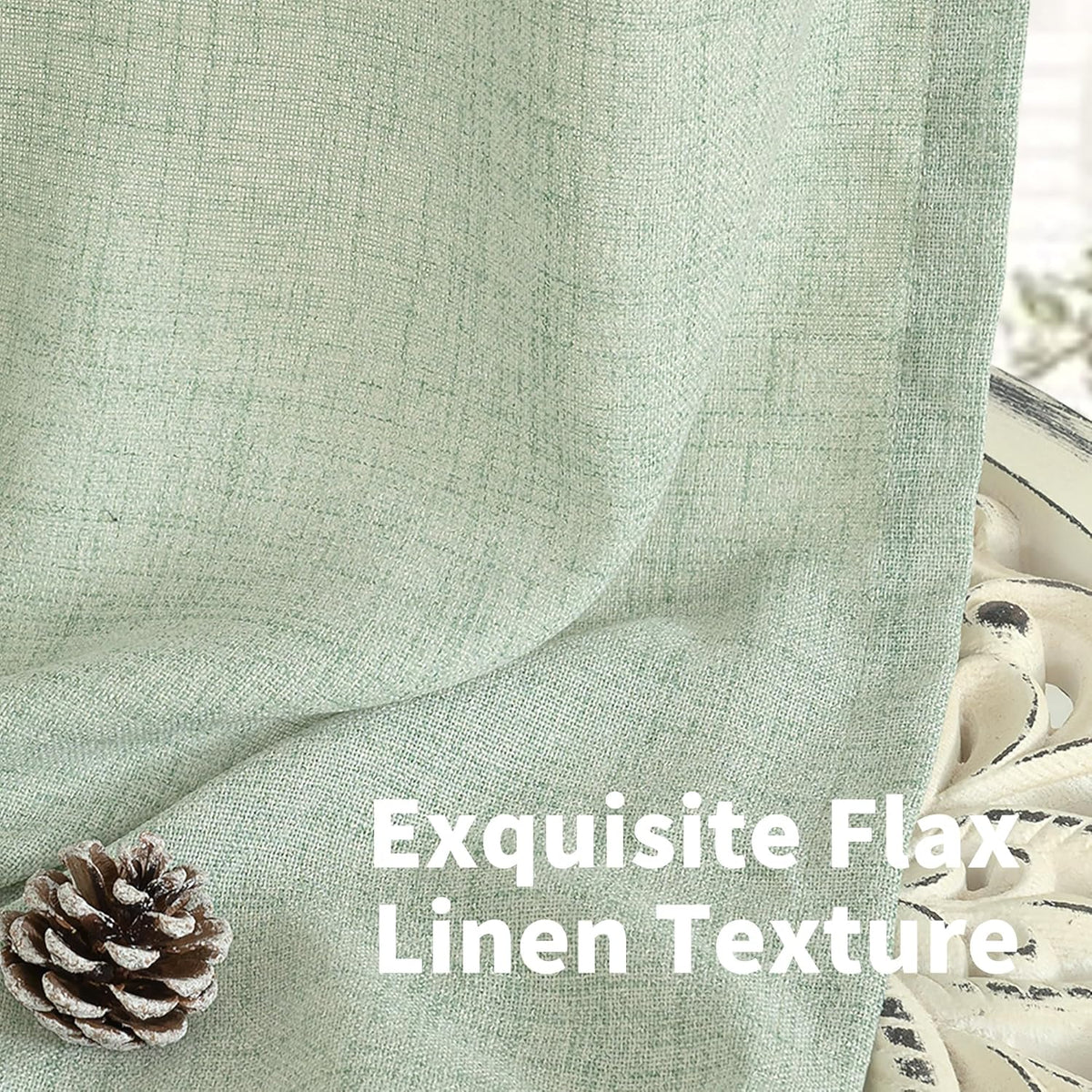 YoungsTex Sage Green Linen Curtains for Living Room 2 Panels, Semi Sheer Drapes Boho Light