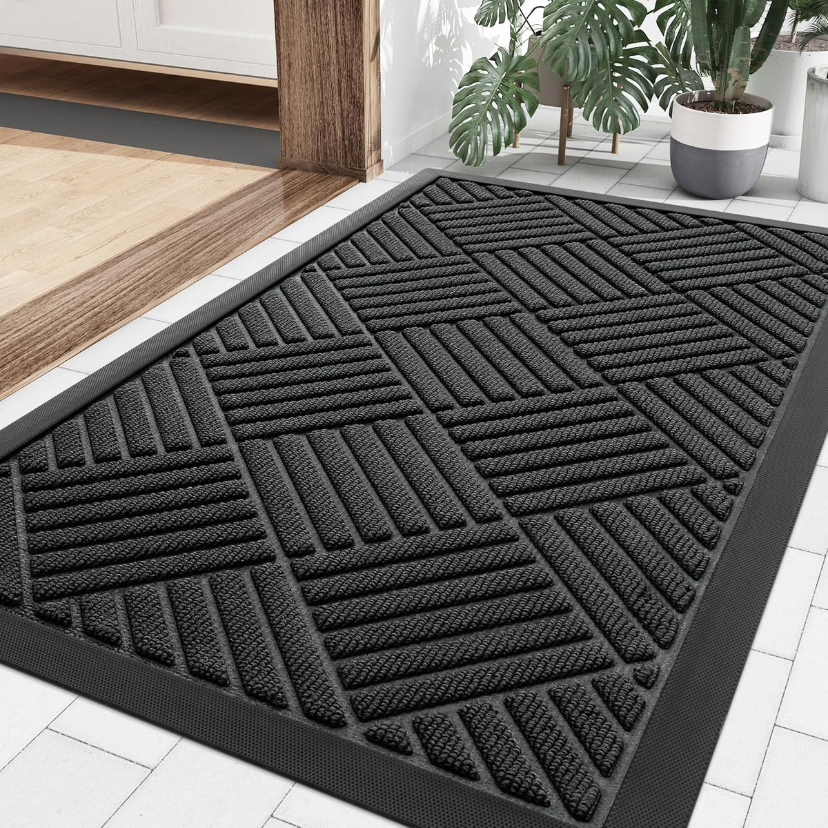 Smiry Front Door Mat Outside Entrance, Heavy Duty Outdoor Indoor Natural Rubber Doormat, Non Slip