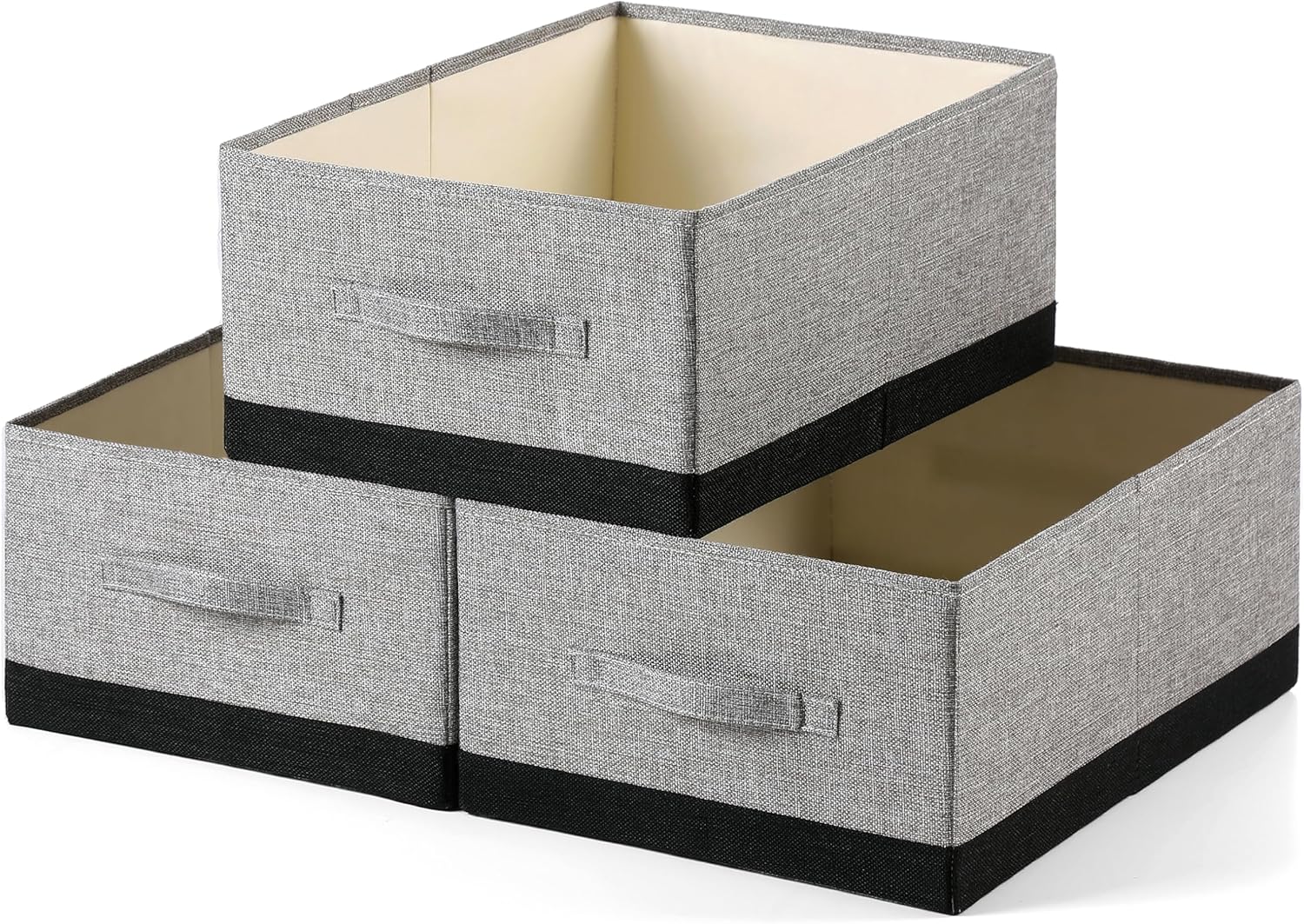 Linen Folding Storage Bins, 3 Pack Large Storage Baskets, Washable, Clothing Storage Bins with