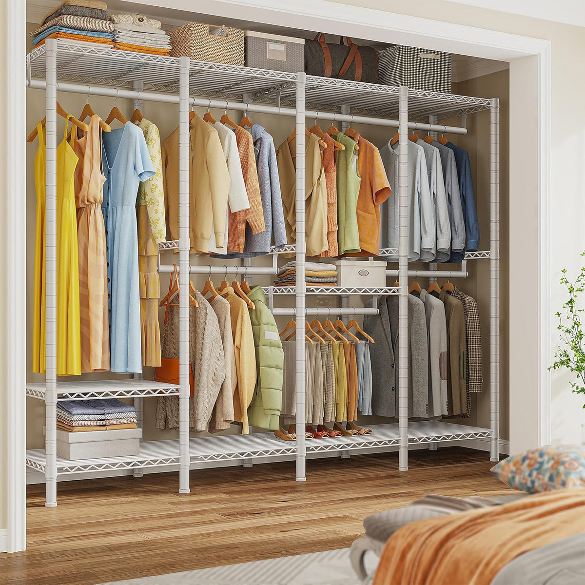 Raybee 76.9" H Clothes Rack Heavy Duty Loads 1100 LBS Metal Clothing Racks for Hanging Clothes