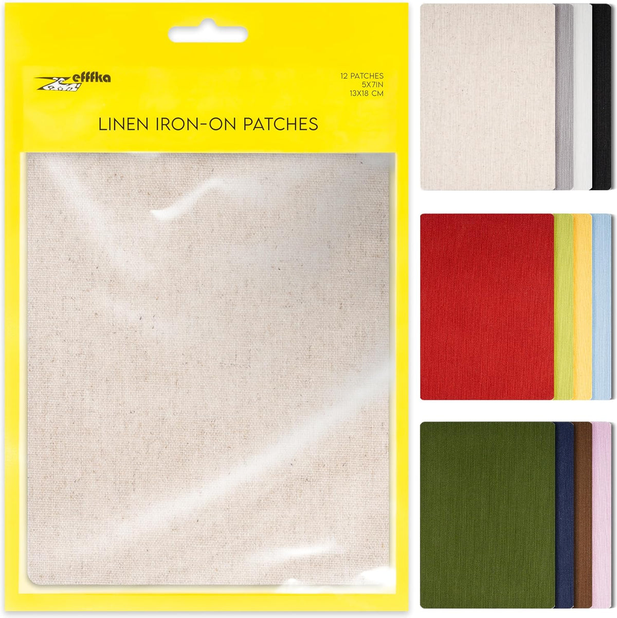 ZEFFFKA 12-Pack Linen Iron-on Patches Fabric Repair Kit for Clothing Shirts Pants Dresses Natural