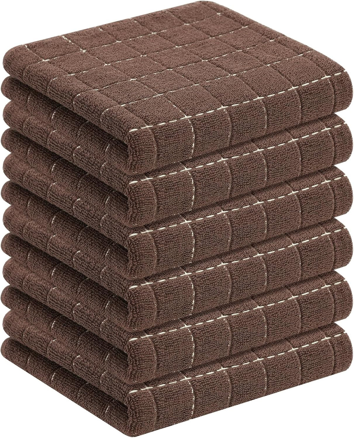 Homaxy 100% Cotton Terry Kitchen Towels(Brown, 13 x 28 inches), Checkered Designed, Soft and Super