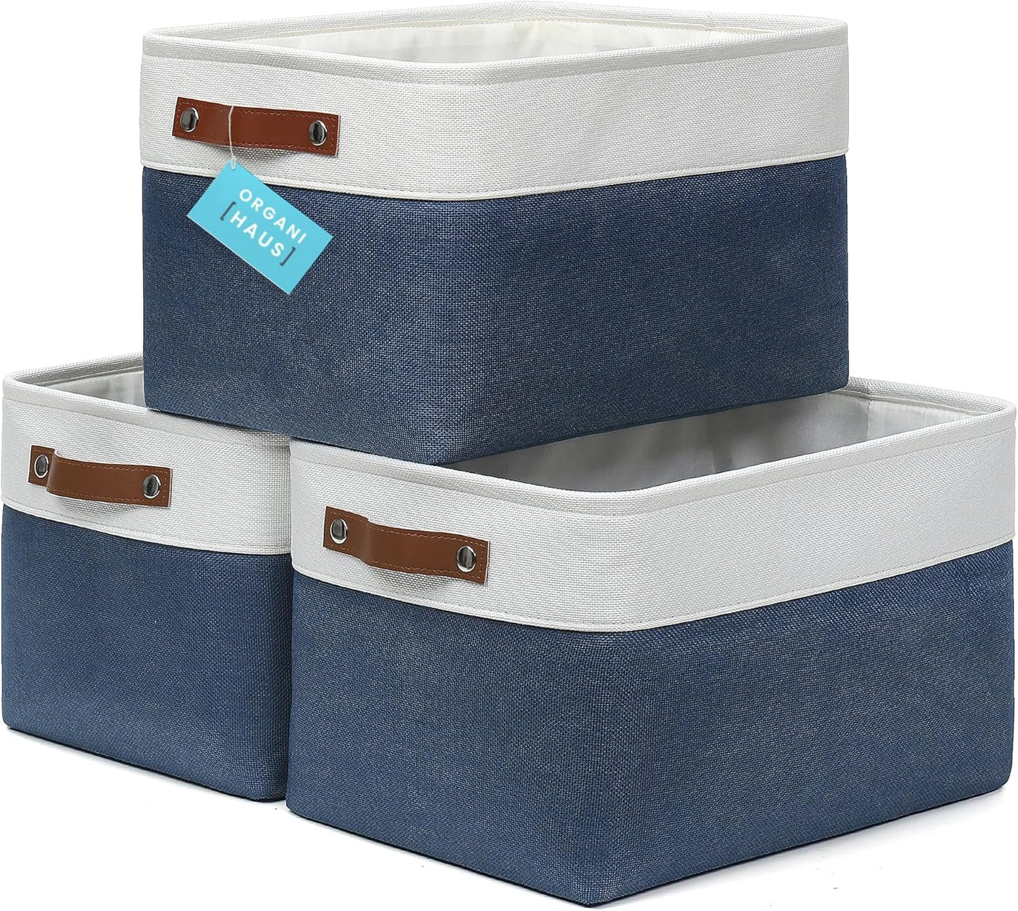 OrganiHaus Large Fabric Storage Baskets for Shelves 3 Pack, 15x11in Closet Storage Bins for