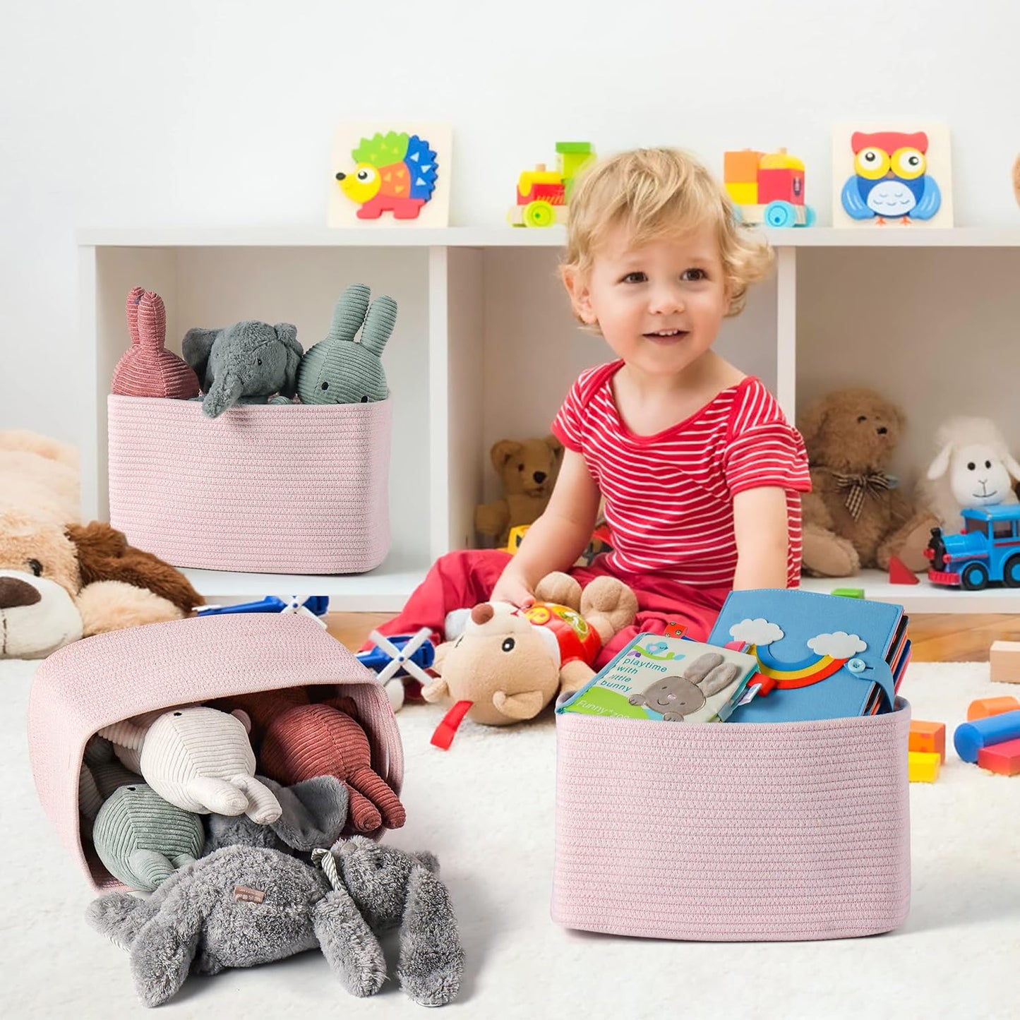 Cotton Rope storage Basket Bins Woven Basket for Organizing Shelves Rectangle Decorative Baskets