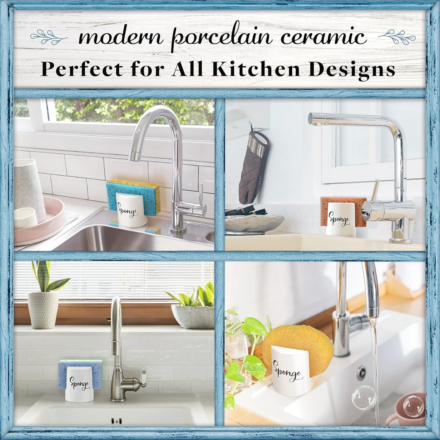 Home Acre Designs Sponge Holder for Kitchen Sink - Rustic Farmhouse Home & Kitchen Decor - White