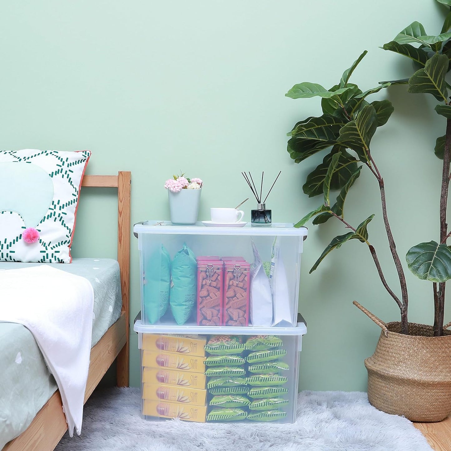Citylife 58.1 QT Plastic Storage Bins with Latching Lids Stackable Storage Containers for