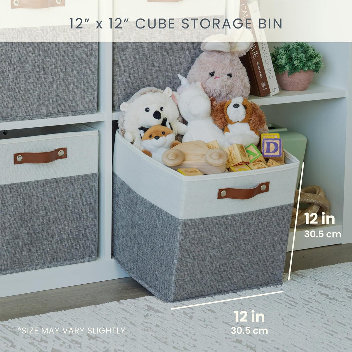 OrganiHaus 12x12 Fabric Storage Bins - Set of 4, Cube Fabric Organizer Bins with Vegan Handles