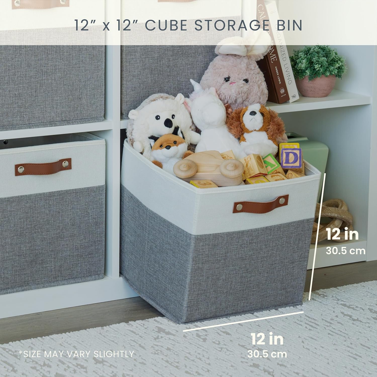 OrganiHaus 12x12 Fabric Storage Bins - Set of 4, Cube Fabric Organizer Bins with Vegan Handles