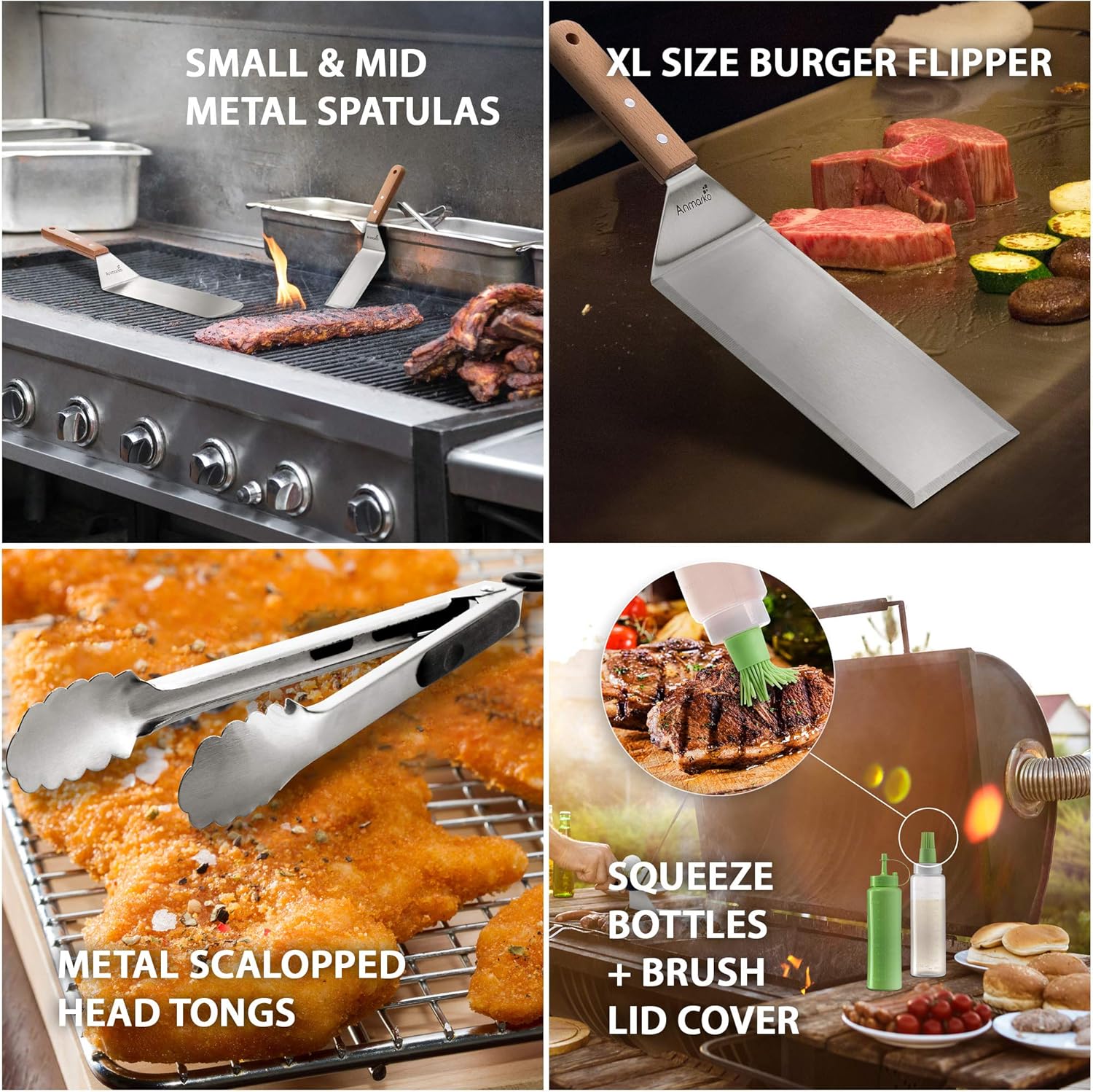 Metal Spatula Set of 6 - Griddle Accessories kit - Grill Flat Spatula Pancake Flipper Hamburger