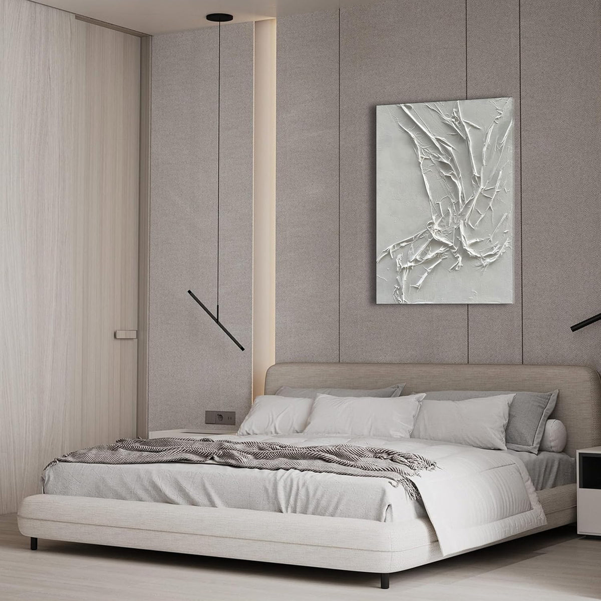 NANKAI Hand-Painted White Texture Abstract Art Painting Minimalist Art Home office hallway wall