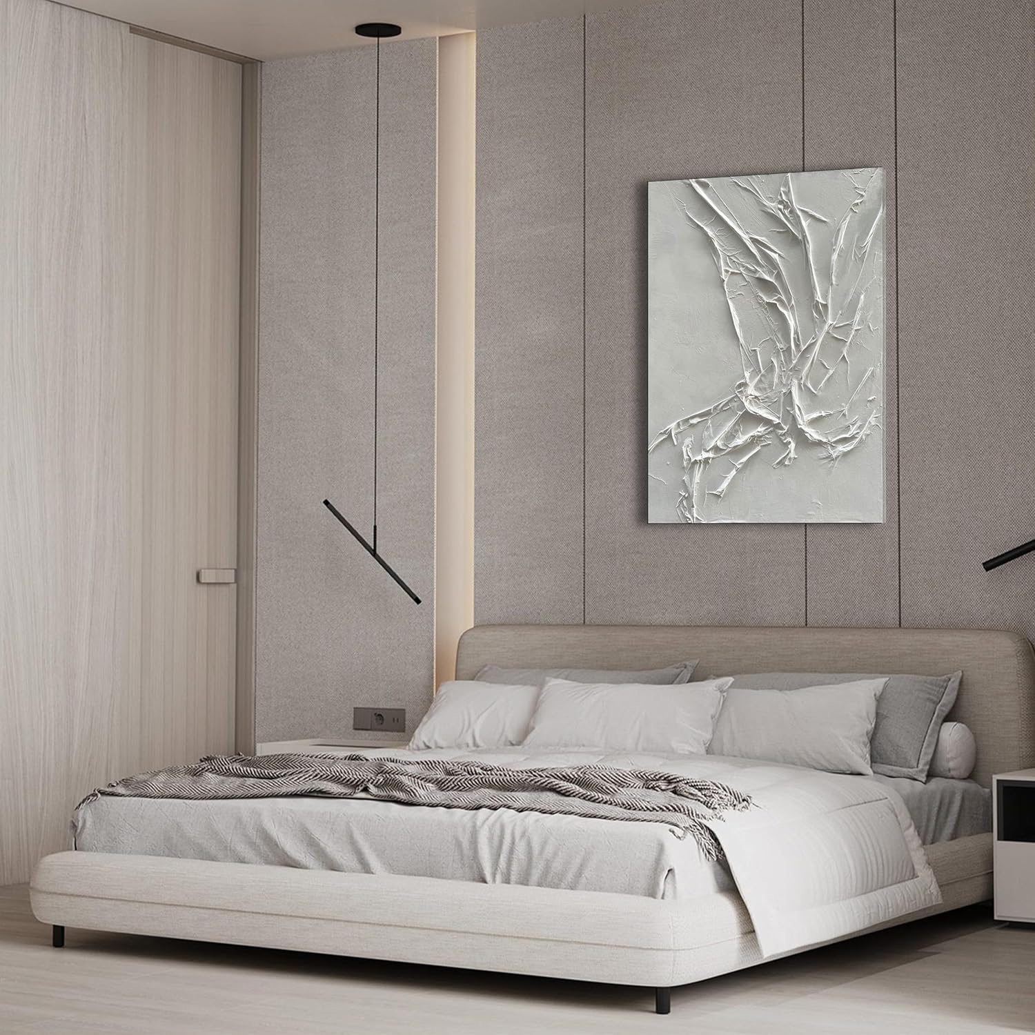 NANKAI Hand-Painted White Texture Abstract Art Painting Minimalist Art Home office hallway wall