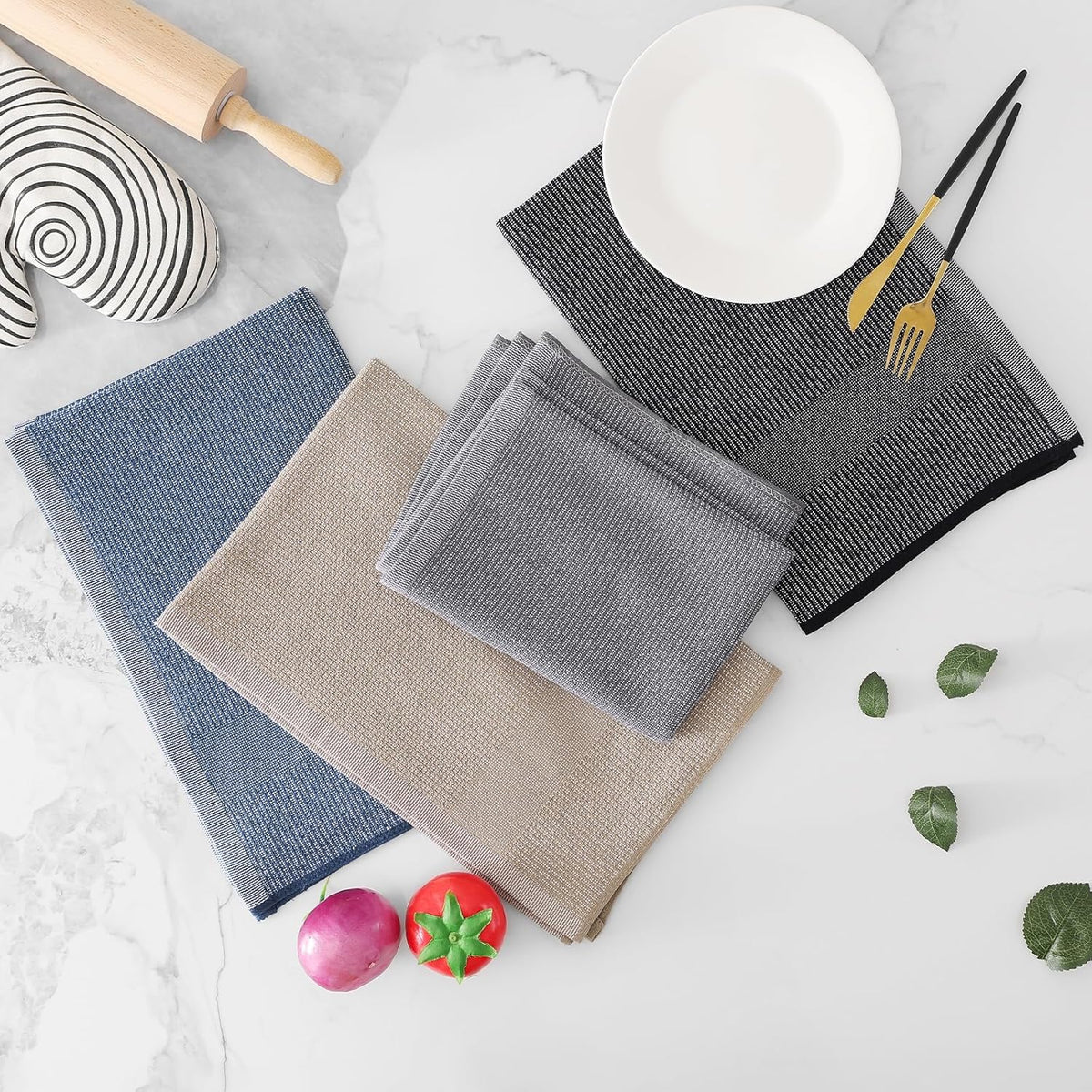 Homaxy Premium Kitchen Towels(18”x 28”, 8 Pack), Large Cotton Kitchen Hand Towels, Flat and Terry