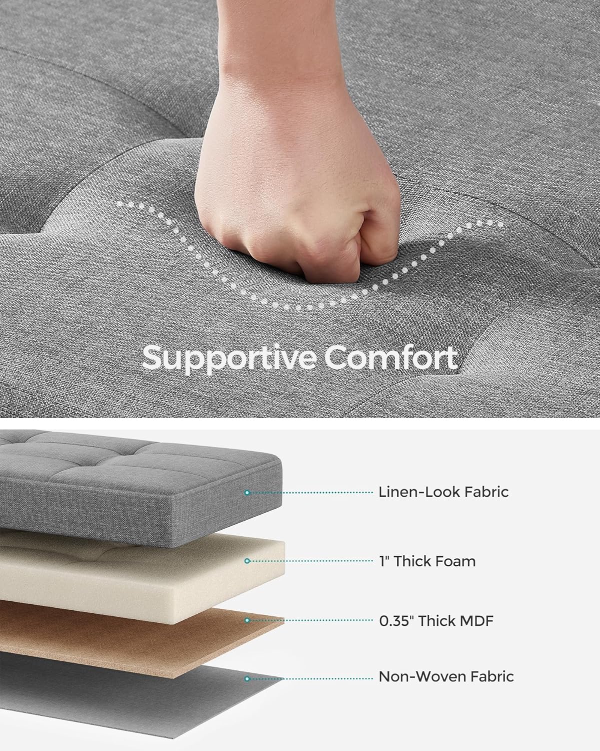 SONGMICS Storage Ottoman Bench, Foldable Foot Rest with Legs, 15 x 43 x 15.7 Inches, End of Bed