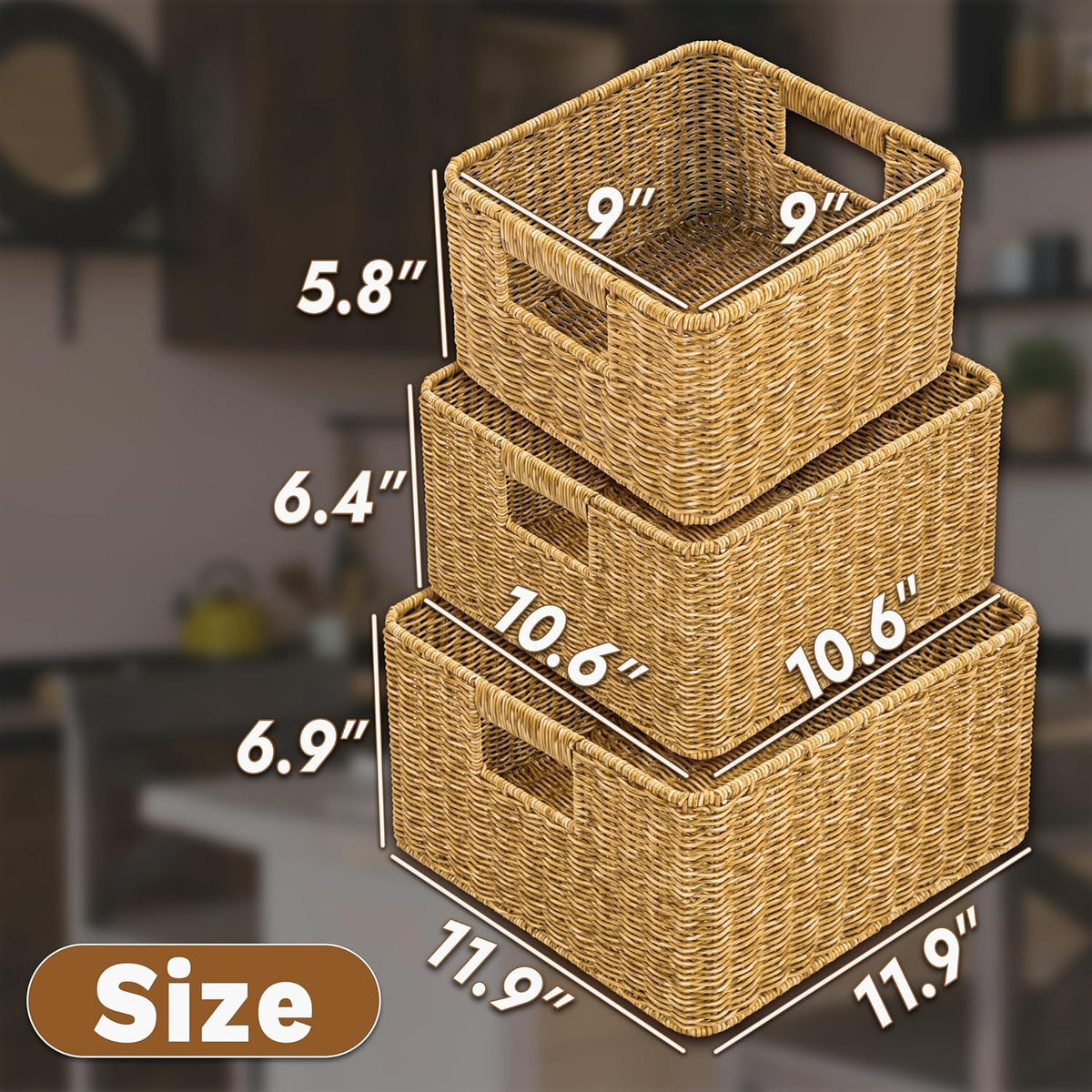 myHomeBody Wicker Storage Basket, Storage Cubes, Woven Baskets for Organizing, Resin Wicker Set of
