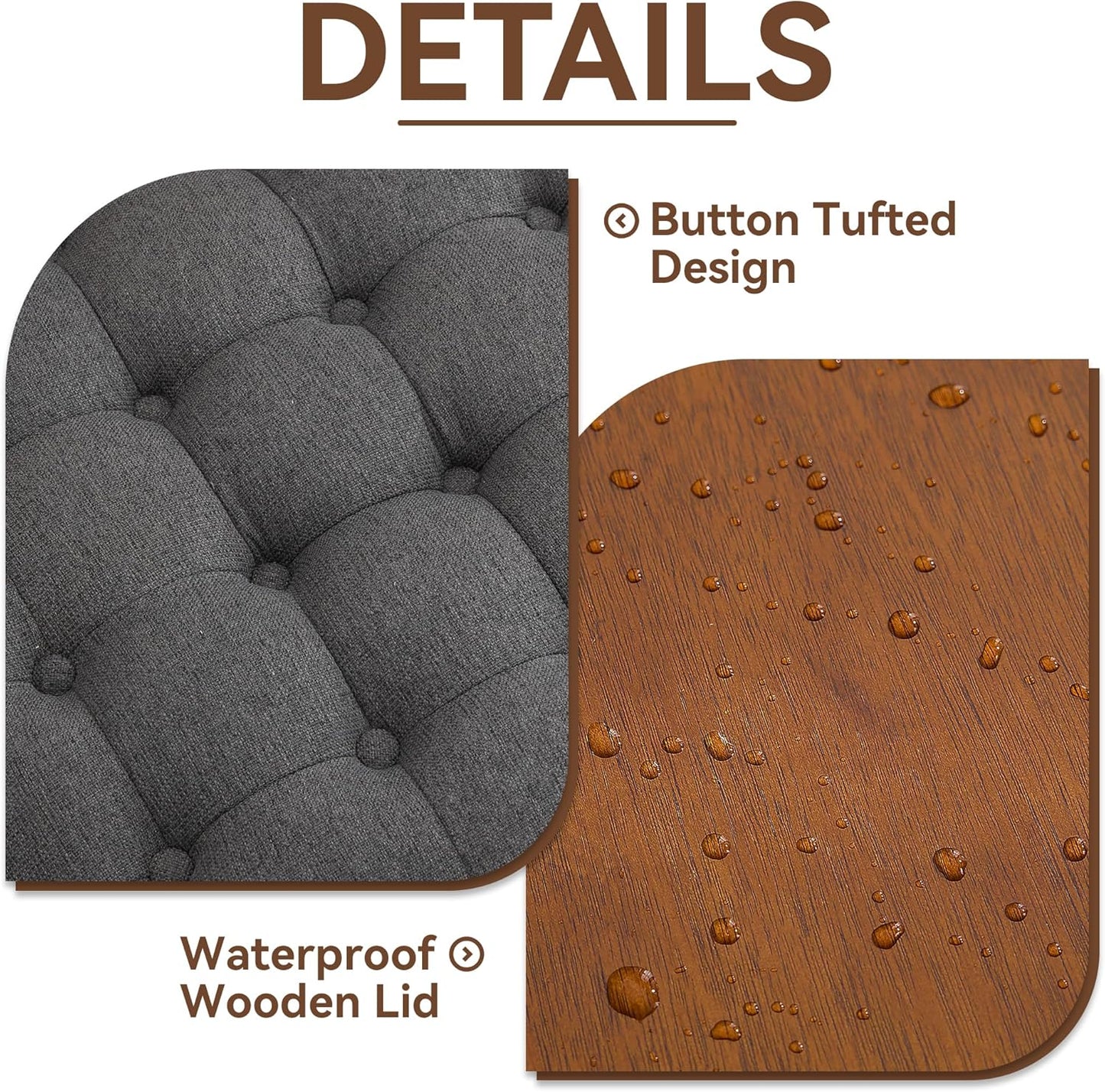 24Inch Round Storage Ottoman with Tray, Modern Tufted Fabric Circle Coffee Table with Storage