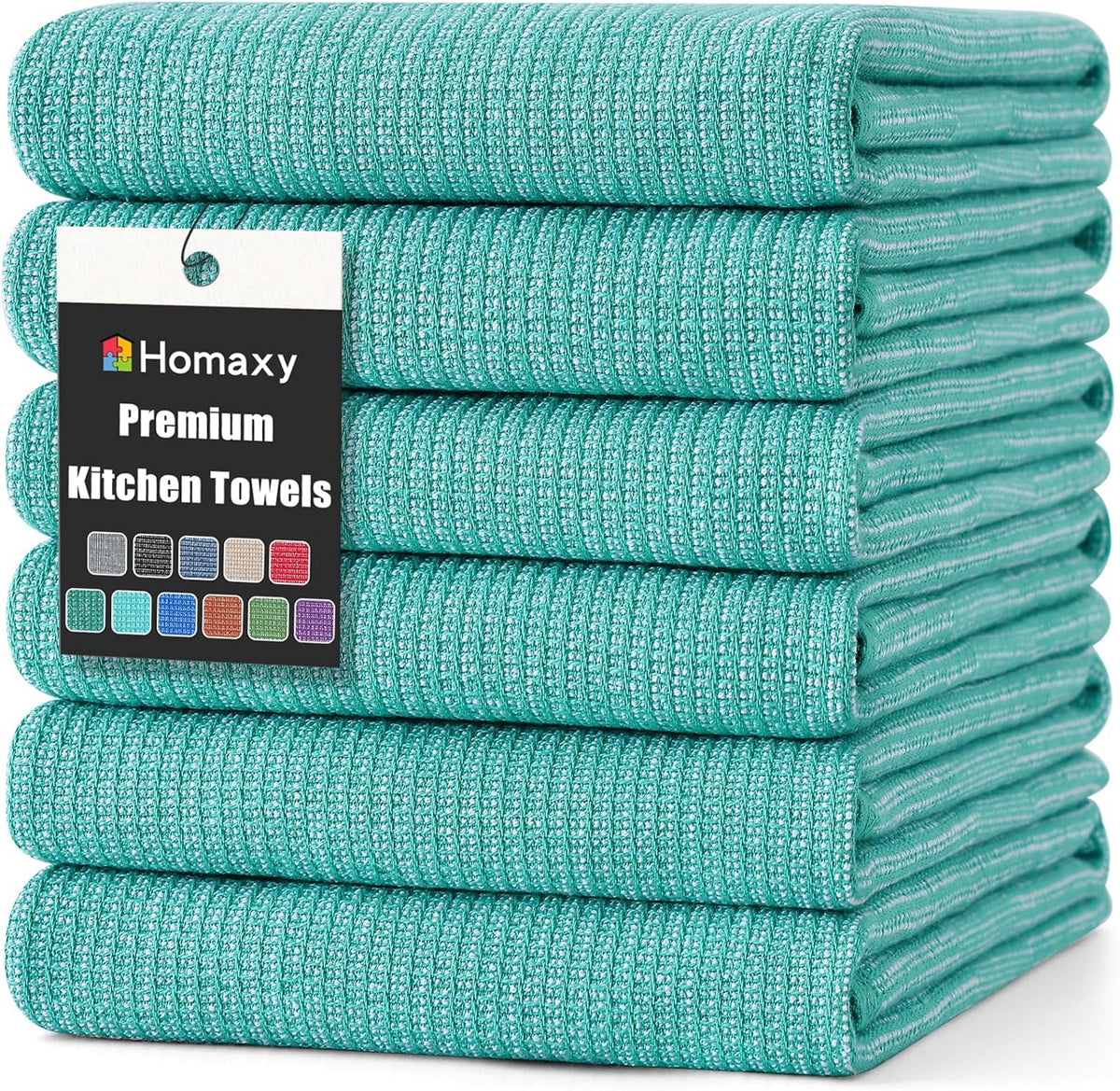 Homaxy Premium Kitchen Towels(18”x 28”, 6 Pack), Large Cotton Kitchen Hand Towels, Flat and Terry