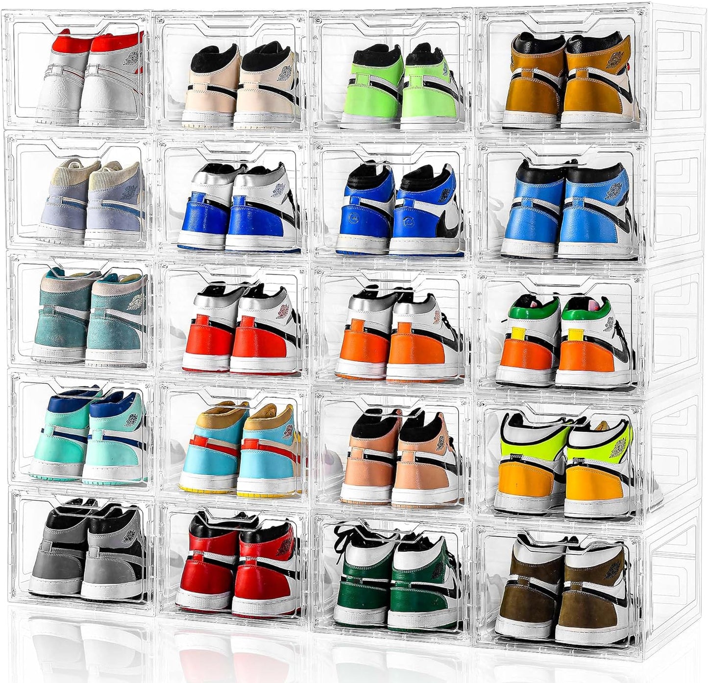 10 Pack Large Shoe Boxes Clear Plastic Stackable,Shoe Storage Organizer with Lids,Shoe Rack for