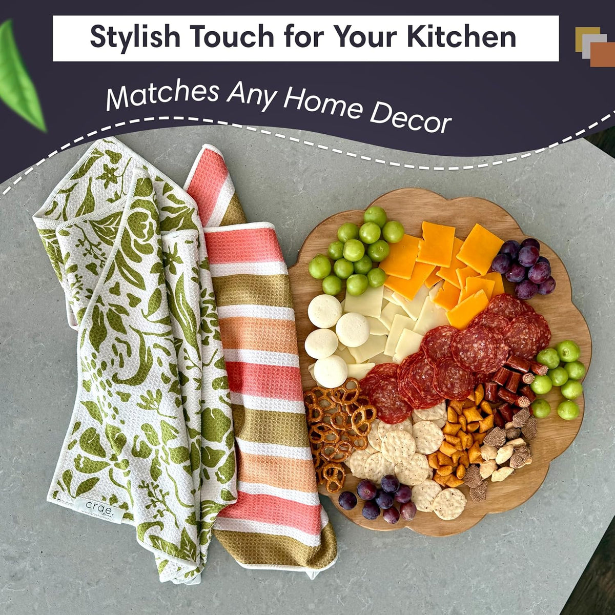 2 Double Sided Microfiber Hand Towels, 17x27 Inches Waffle Design Kitchen Towels Set, Durable &