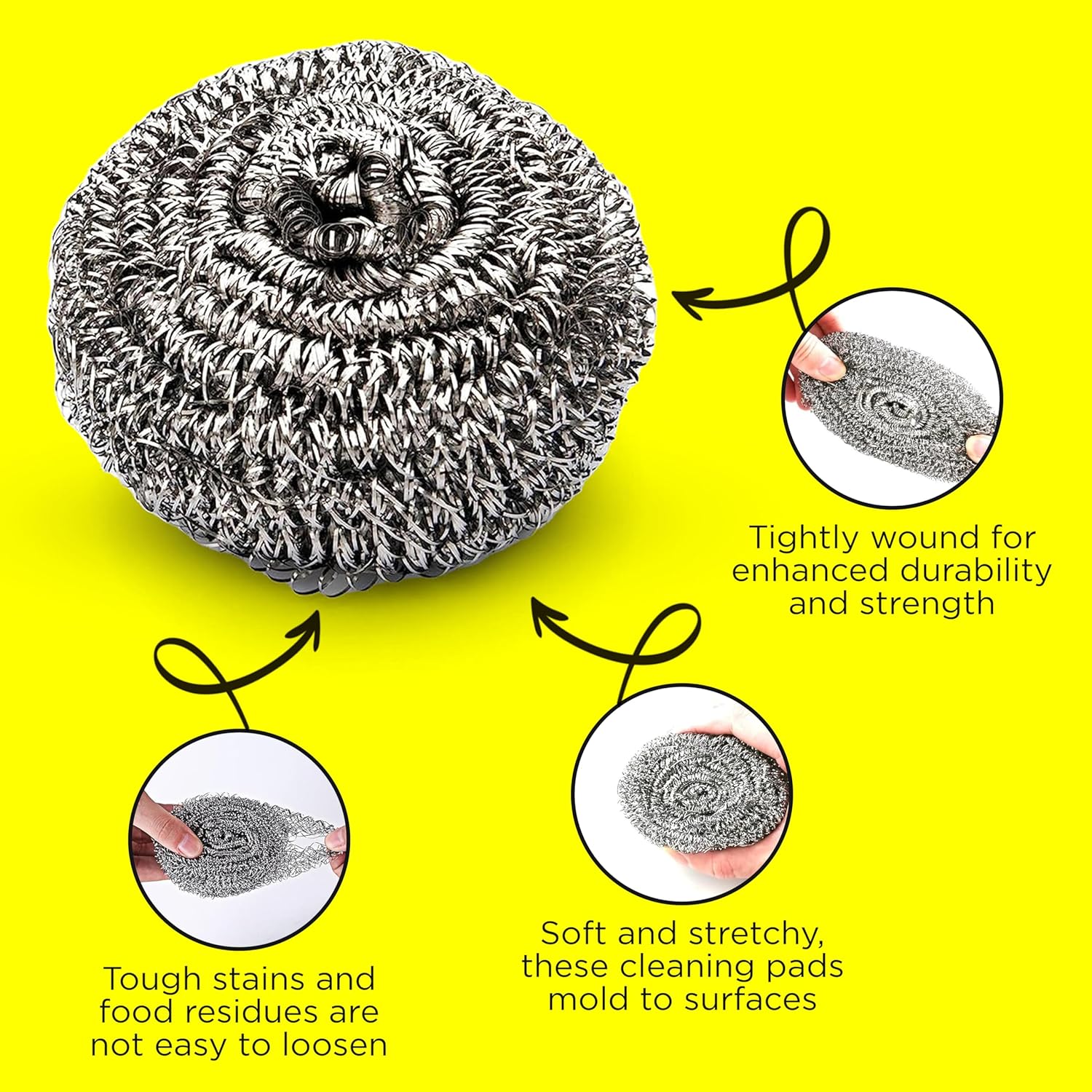 12Pcs Simba Stainless Steel Wool Scrubber Pads for Cleaning Pans, Pots, Dishes, Ovens, Grills