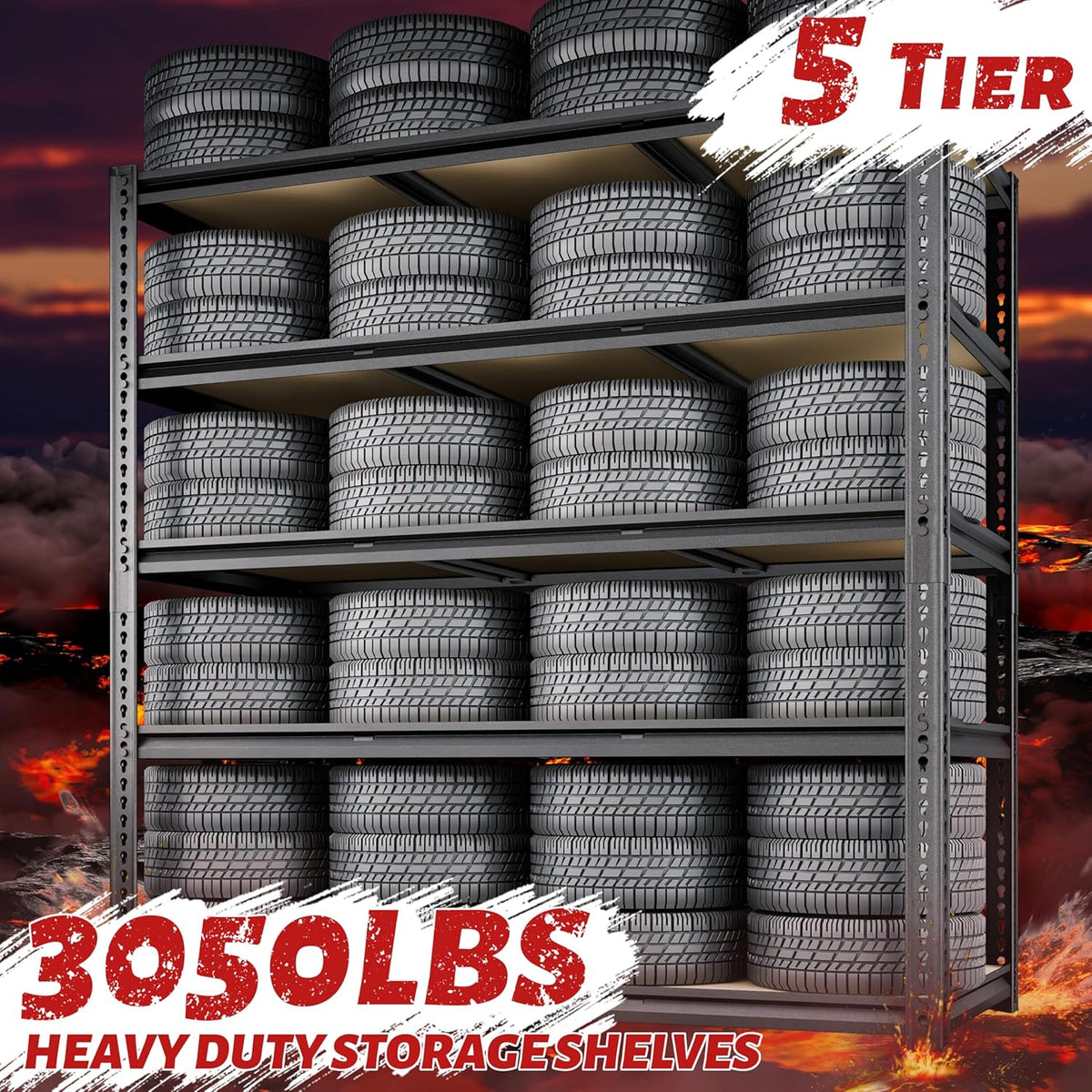 48"W Garage Shelving, 3050LBS Storage Shelves Heavy Duty, 5 Tier Metal Shelving Unit Adjustable