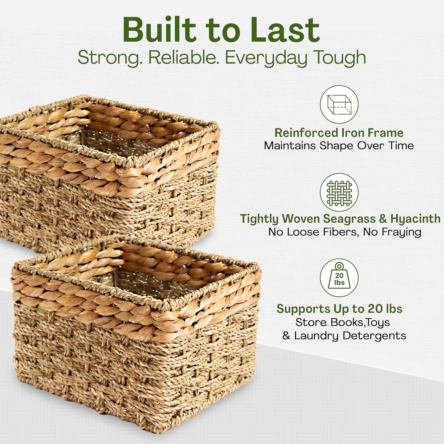 Small Wicker Baskets for Storage 2-Pack, Natural, Woven Baskets for Organizing Living Room, Pantry