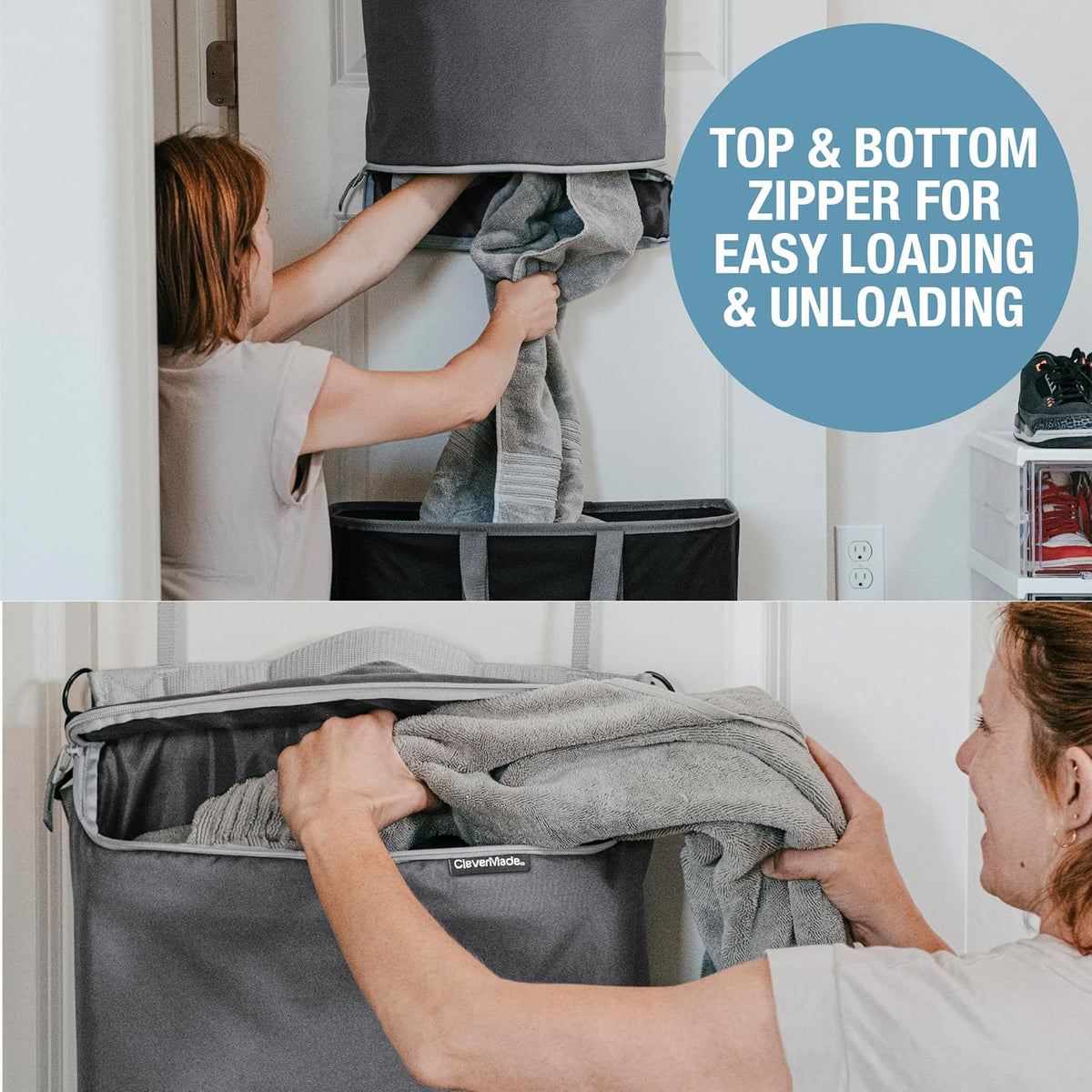 CleverMade Convertible Laundry Hamper Bag - Shadow Gray Stone holds 21.5L / 20 lbs 1 Compartment