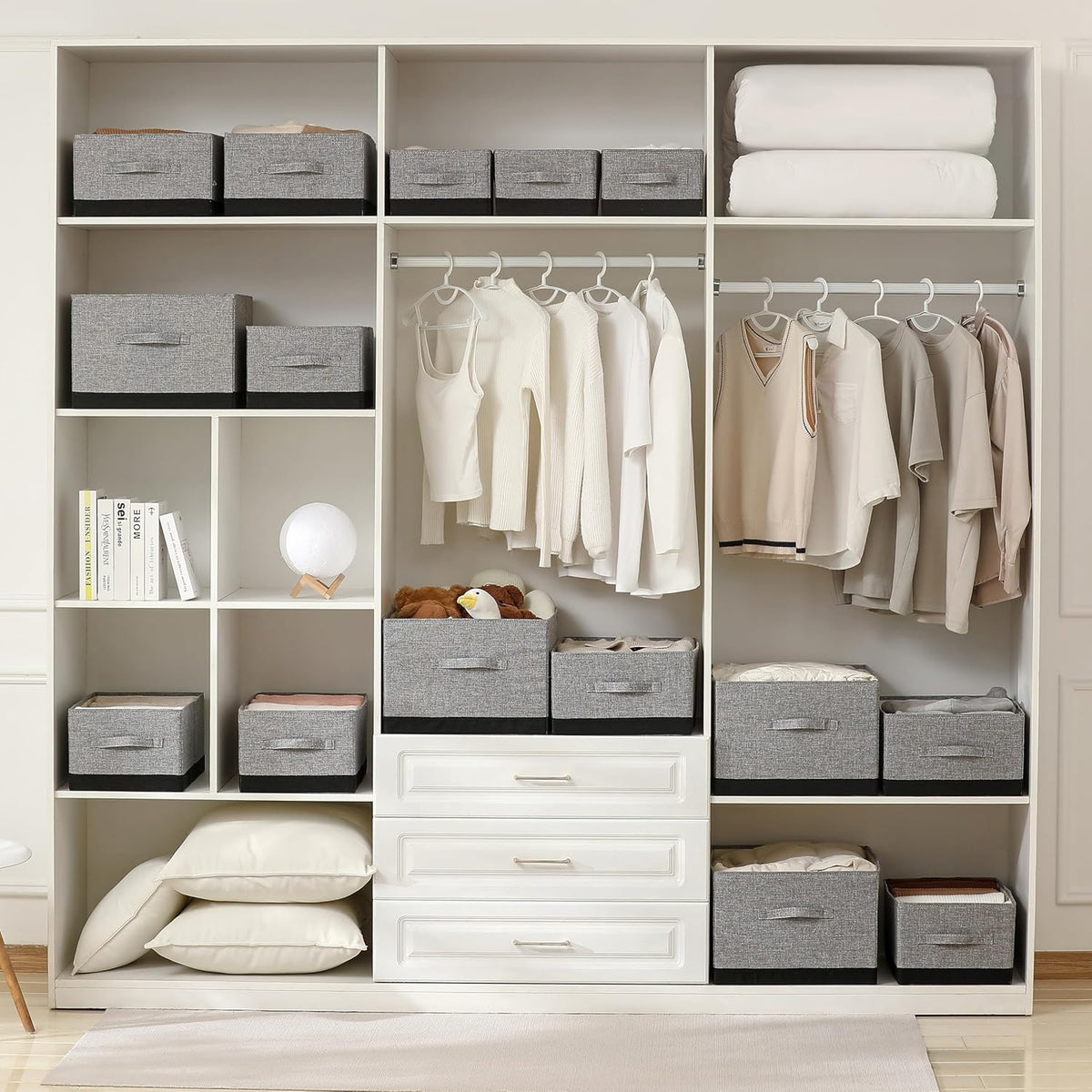 linen closet organizers and storage, 3 Pack Large Storage Baskets, Washable, Clothing Storage Bins