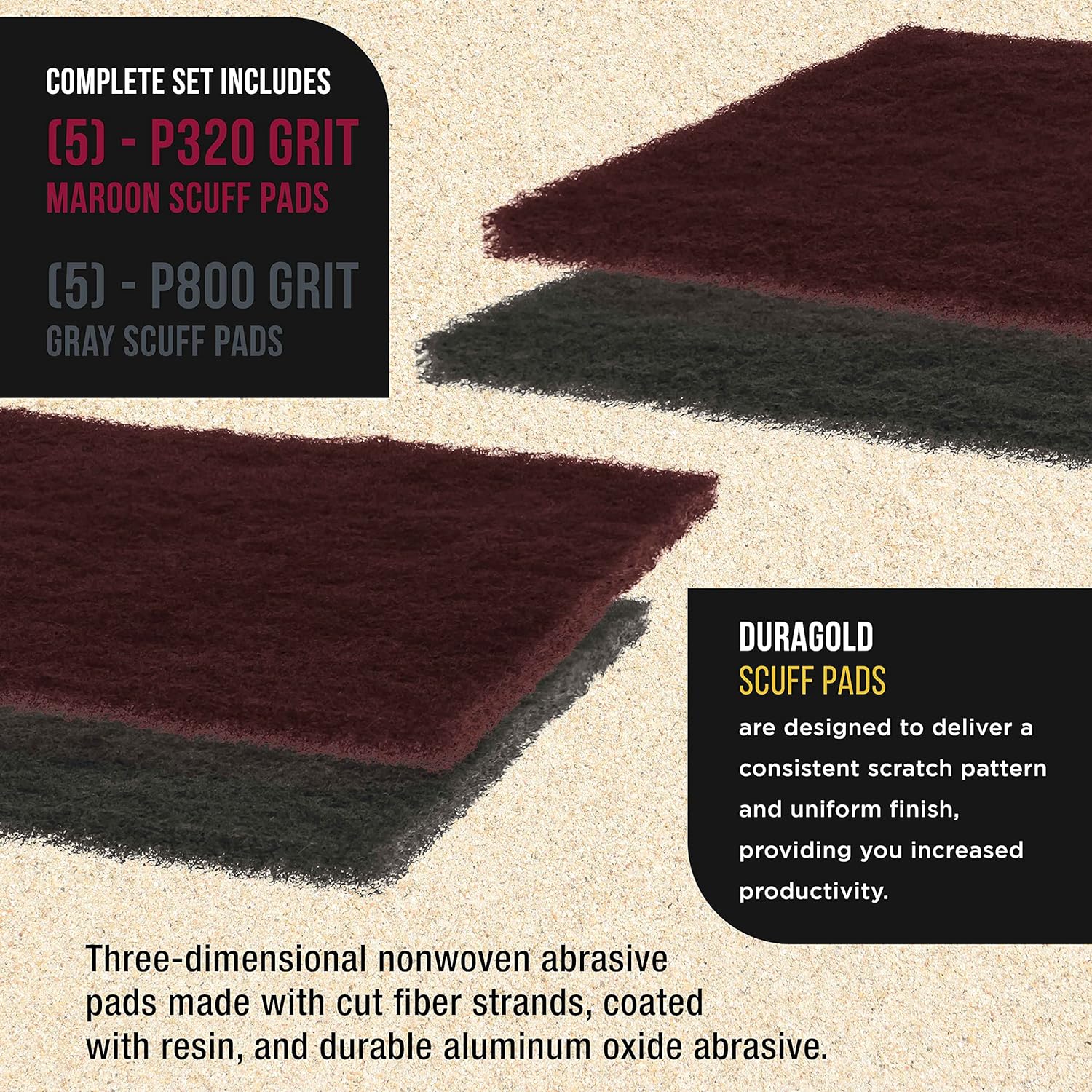 Dura-Gold Premium 6" x 9" Scuff Pads, 5 Each Maroon General Purpose & 5 Each Gray Ultra Fine