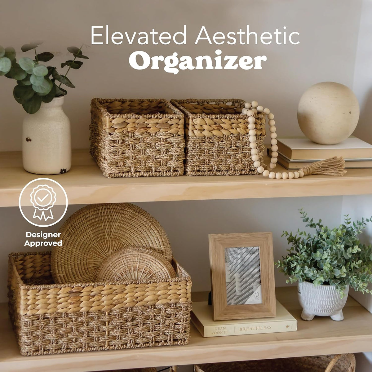 Small Wicker Baskets for Storage 2-Pack, Natural, Woven Baskets for Organizing Living Room, Pantry