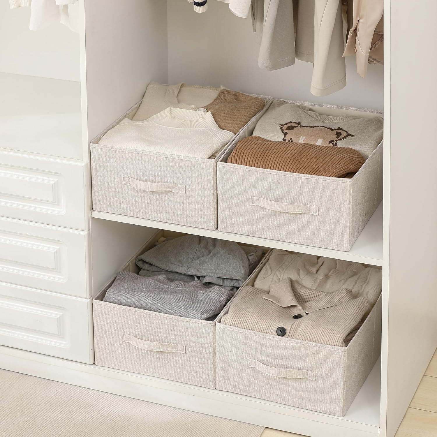 Linen Folding Storage Bins, 3 Pack Large Storage Baskets, Washable, Clothing Storage Bins with