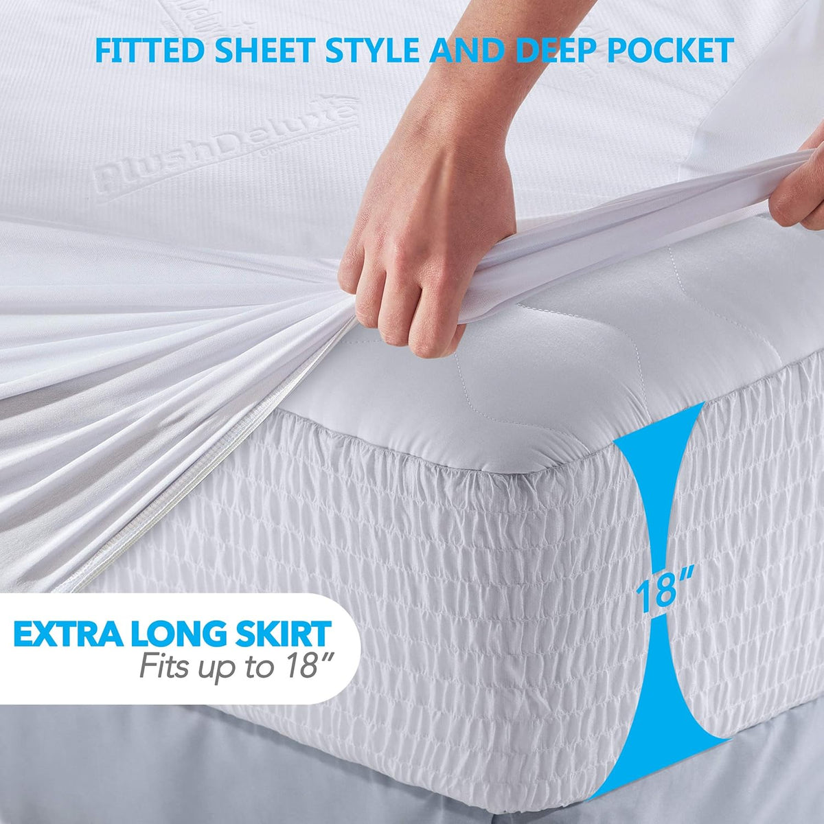 PlushDeluxe Premium Bamboo Mattress Protector – Queen Size, Waterproof, & Ultra Soft Breathable