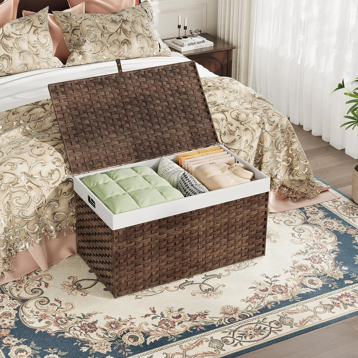 HOOBRO Storage Basket with Lid, 42.3 Gallon (160L) Wicker Basket, Handwoven Blanket Storage Basket