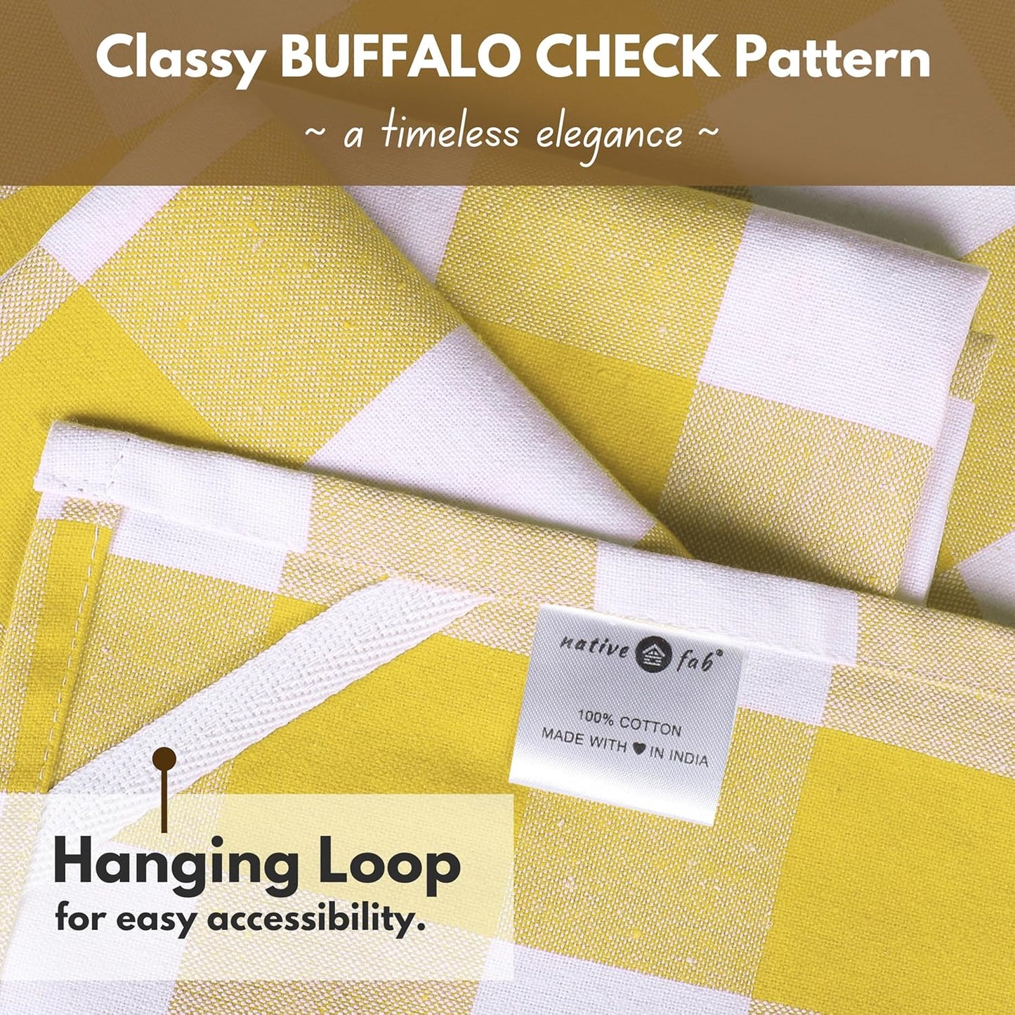 Native Fab Yellow Buffalo Dish Towel 16"x26", Set of 12 - Cotton Plaid Towels, Soft Absorbent