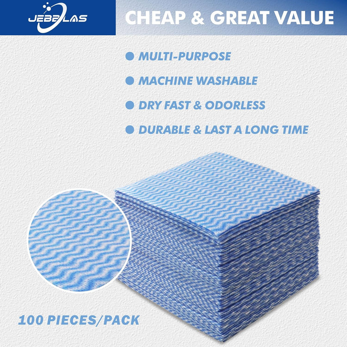 JEBBLAS 100Pcs Reusable Cleaning Cloths 11.8‘’x11.8‘’ Handi Wipes Reusable Cloths Dry Cleaning