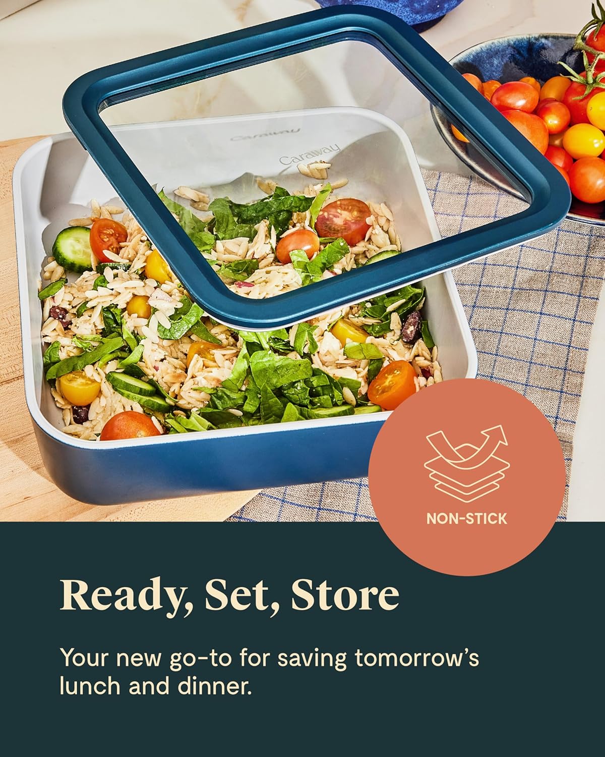 Caraway 2pc Glass Food Storage Set - 10 Cup Food Containers (2) - Ceramic Coated - Non Toxic, Non