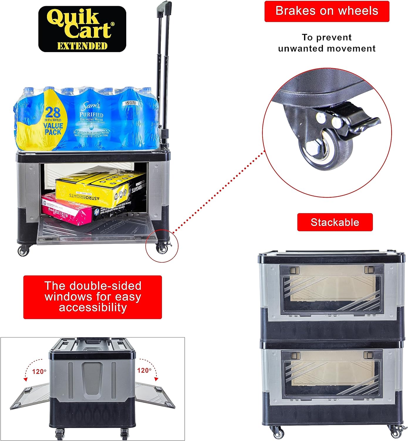 dbest products Quik Cart Extended Four Wheeled Rolling Crate Teacher Utility with seat Dual